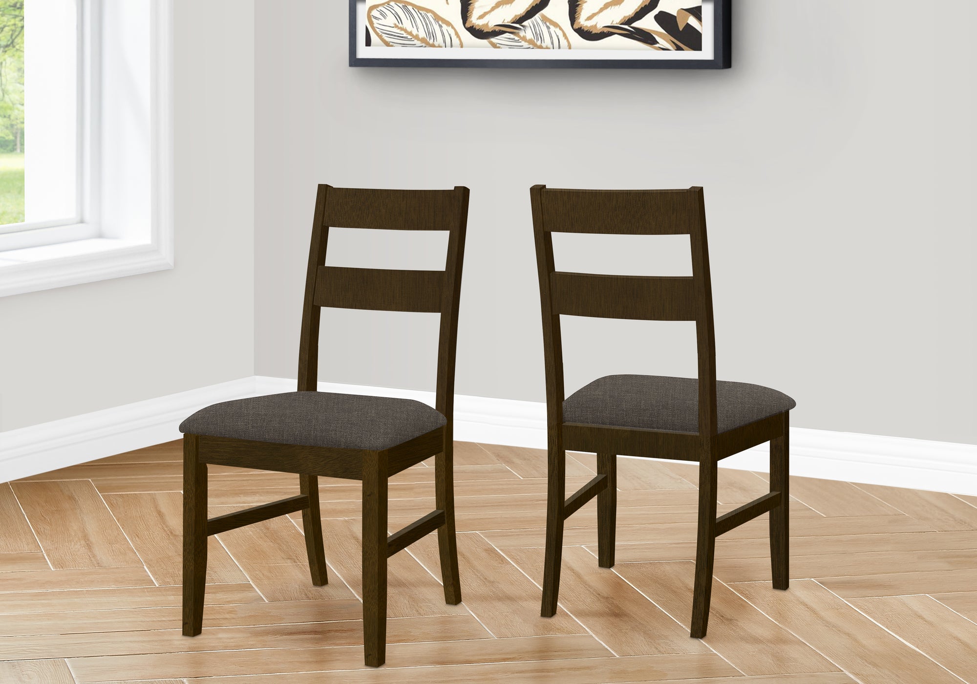 Set of 2 Brown Upholstered Dining Chairs - 37 Inch Height Solid Wood Frame with Fabric Seat - Transitional Style Side Chairs for Dining Room & Kitchen - Perfect for Family Meals and Entertaining Guests