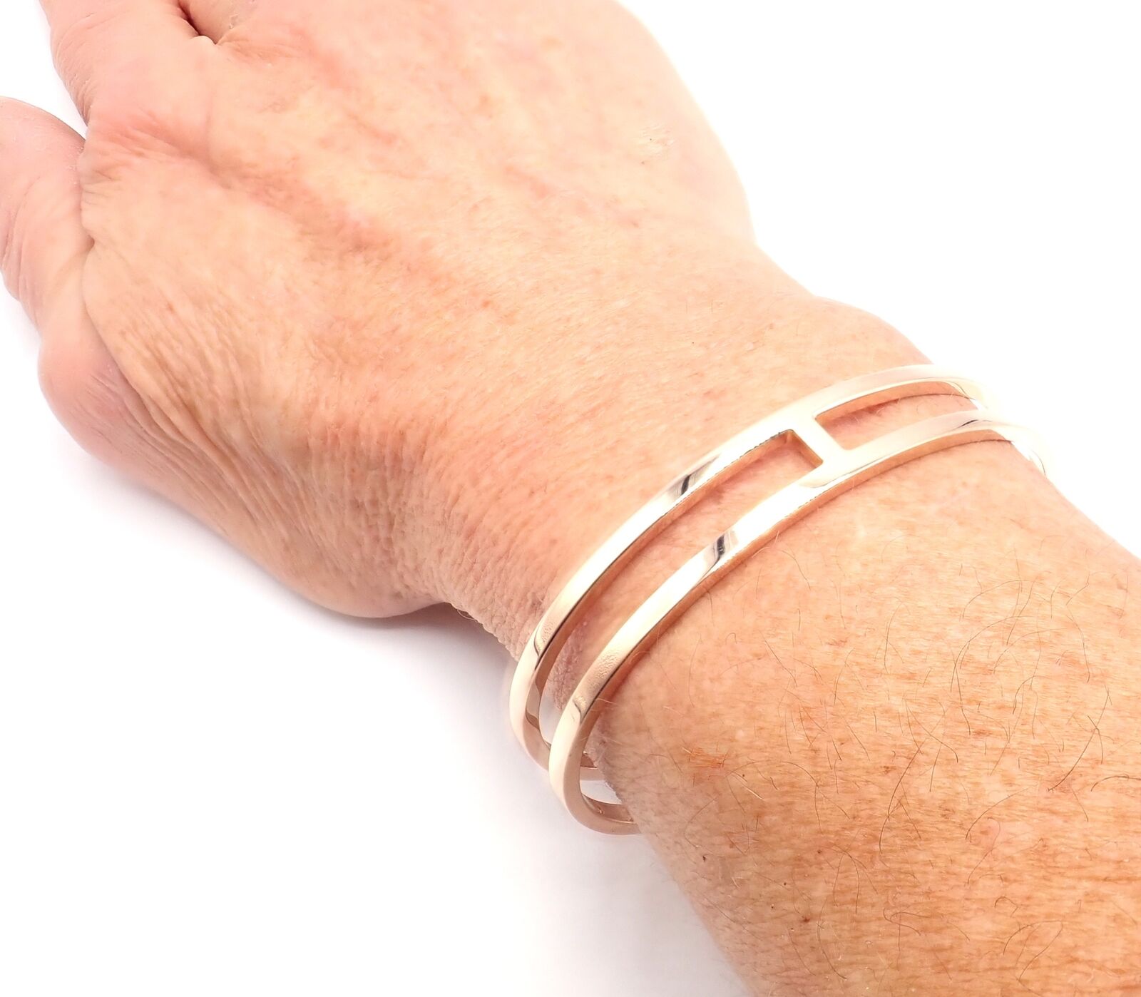 Authentic Hermes 18k Rose Gold H Open Cuff Bangle Bracelet - Luxury Jewelry for Women, Elegant Gift for Birthday, Anniversary & Special Occasions