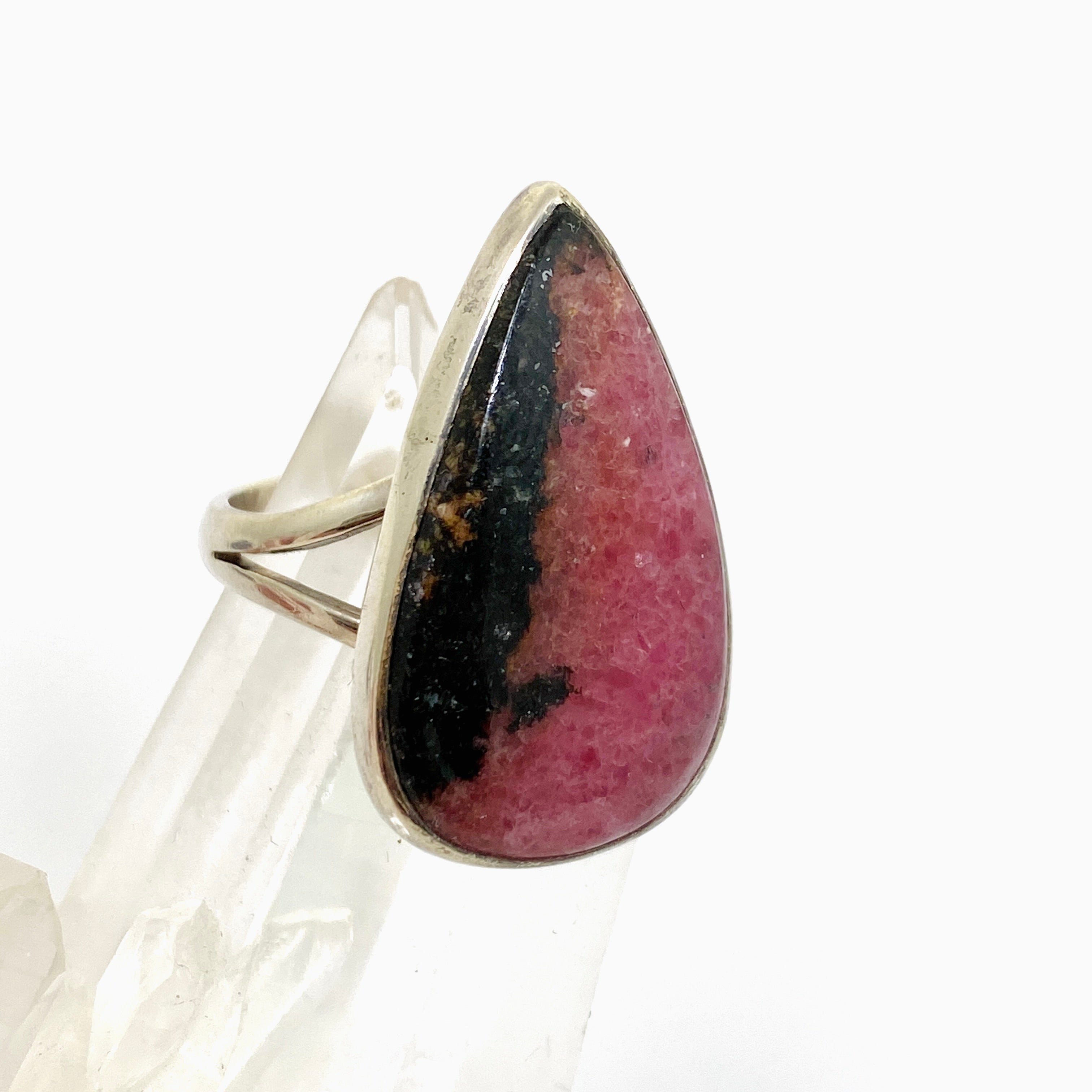 Rhodonite Teardrop Cabochon Ring - Size 8 - KRGJ1496 - Perfect for Healing Jewelry & Boho Fashion Accessories