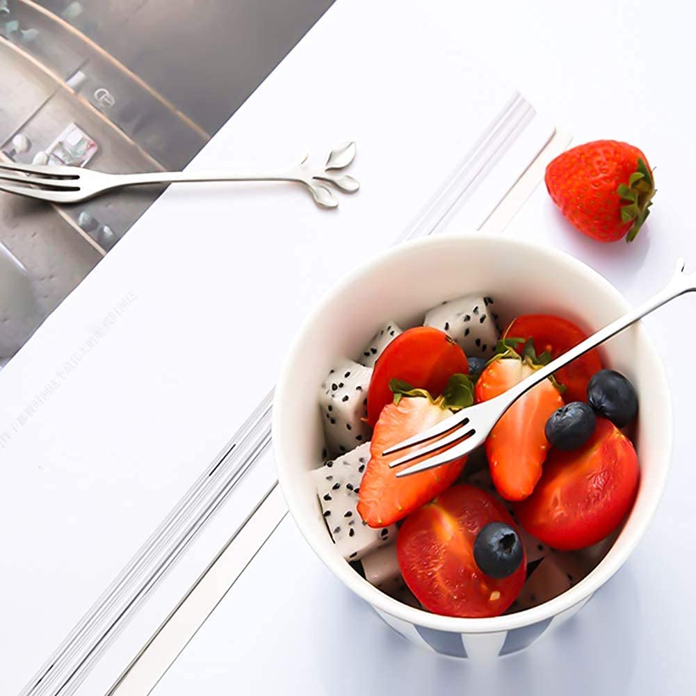 10-Piece Stainless Steel Appetizer Forks Set - Creative Leaf Design Dessert Forks for Cake, Fruit, and Small Bites - Dishwasher Safe Silver Tableware by RuiChy - Perfect for Parties, Weddings, and Fine Dining