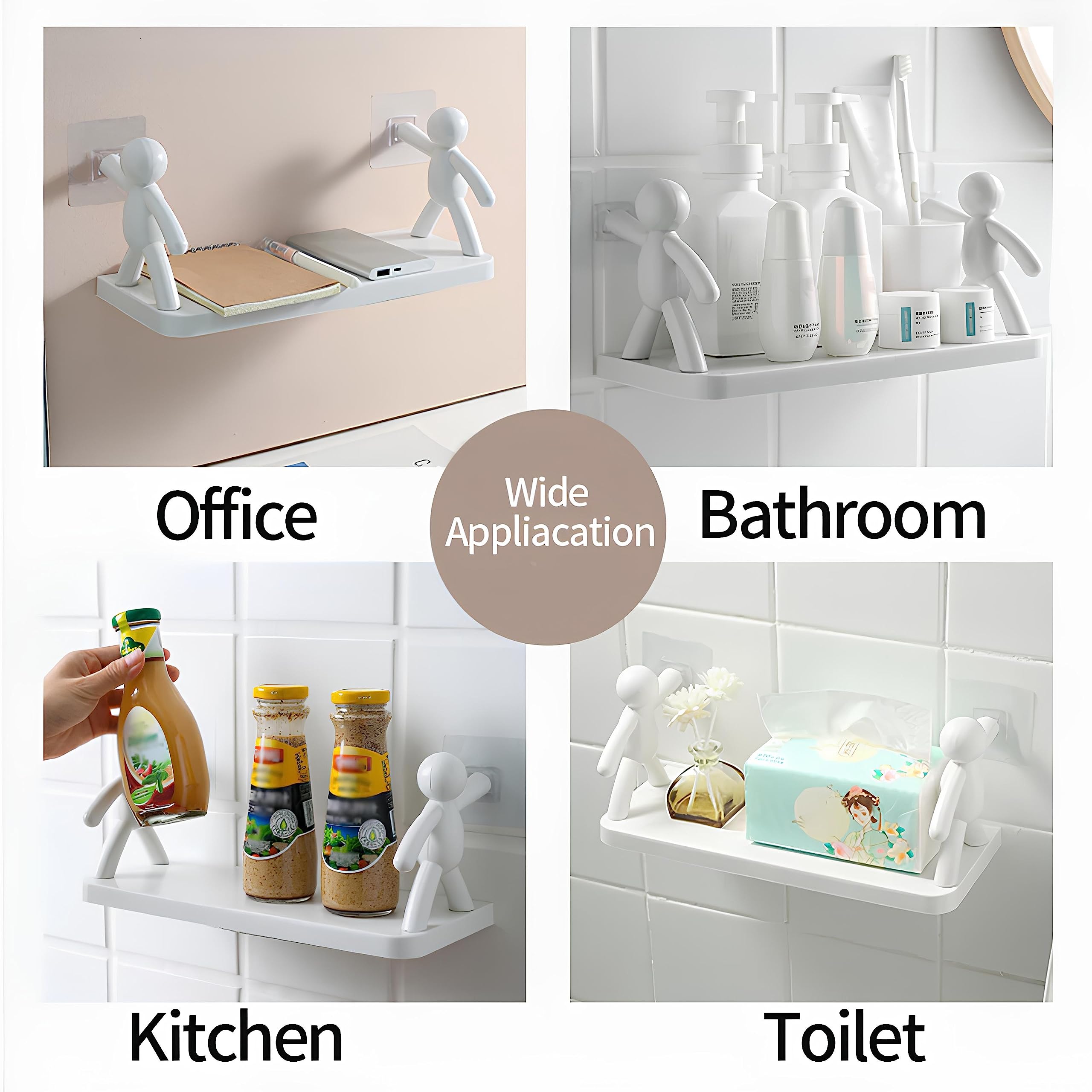 Wall-Mounted Doomsday Bathroom Shelf - ABS White Bathroom Organizer & Kitchen Storage Rack | No-Drill Punch-Free Hanging Spice Shelves | Perfect for Kitchen, Bathroom & Toilet Tile Decor | Space-Saving Solution for Small Homes & Apartments