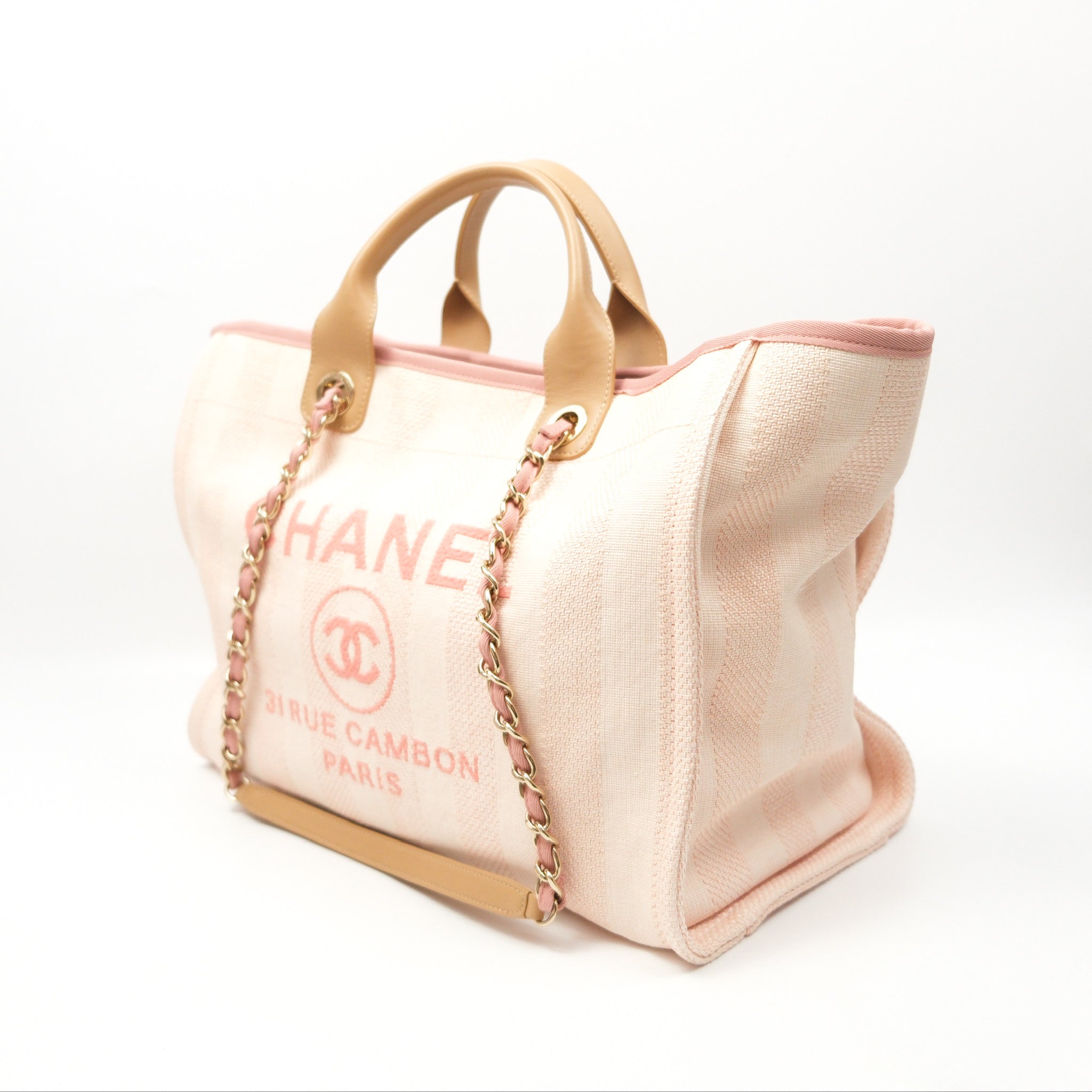 Chanel Canvas Large Deauville Tote Bag Light Pink Stripe - Luxury Designer Handbag for Women, Perfect for Travel, Shopping & Everyday Use
