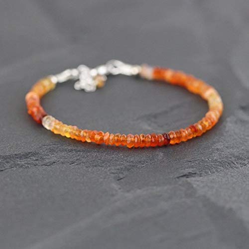 Mexican Fire Opal Bracelet - Sterling Silver, Rose Gold or Gold Filled Beaded Stacking Bracelet | Delicate Red Orange Gemstone Jewelry for Women | Perfect for Everyday Wear, Gift Giving & Special Occasions