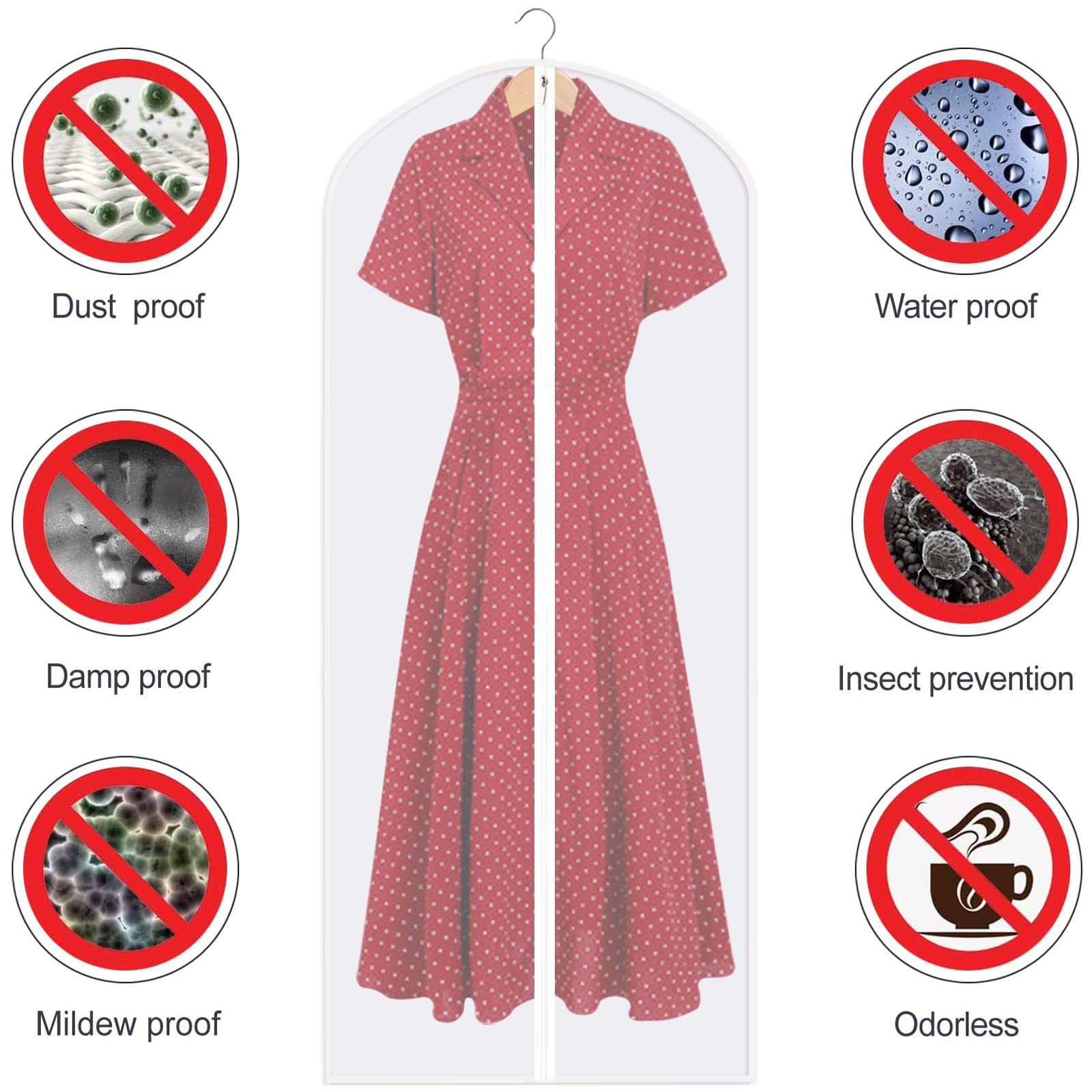 10-Pack Translucent Waterproof Garment Bags with Zipper - 24