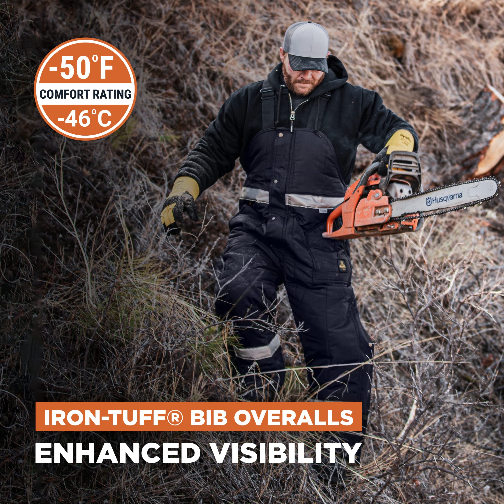 RefrigiWear Iron-Tuff Enhanced Visibility Insulated High Bib Overalls for Extreme Cold -50°F | Waterproof Workwear for Construction, Hunting & Outdoor Jobs | High-Vis Safety Gear for Winter Work
