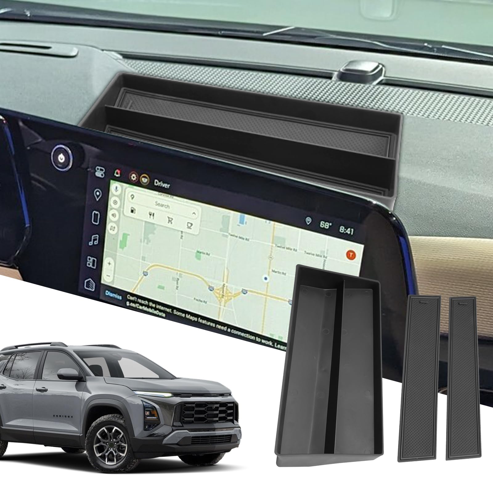 2025 Chevrolet Equinox Center Console Organizer - Custom Dashboard Tray & Screen Back Organizer for Chevy Equinox 2025 Accessories (Gas Models Only) | Perfect for Road Trips & Daily Commute Organization