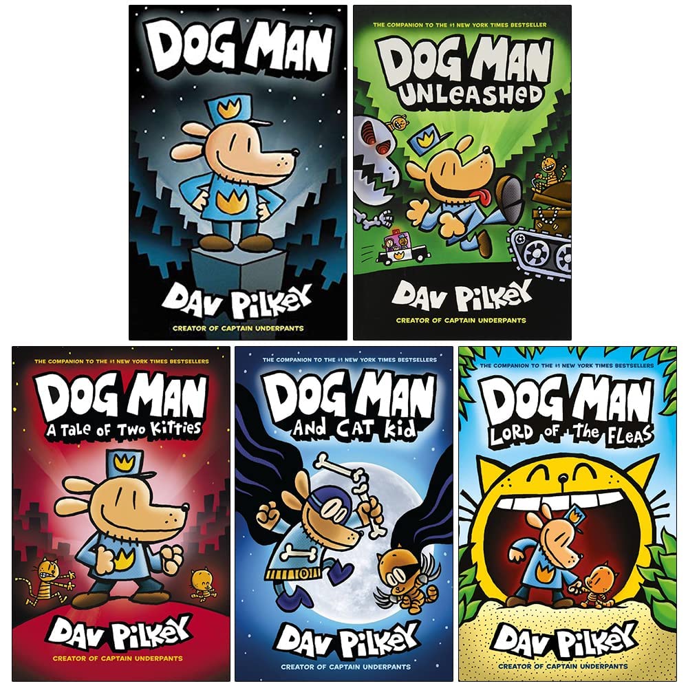 Dog Man Book Series Collection - 5 Books Set by Dav Pilkey (Includes: Dog Man, A Tale of Two Kitties, Unleashed, Lord of the Fleas & Cat Kid) | Complete Adventure Series for Kids | Perfect for Young Readers, Gifts & Classroom Libraries
