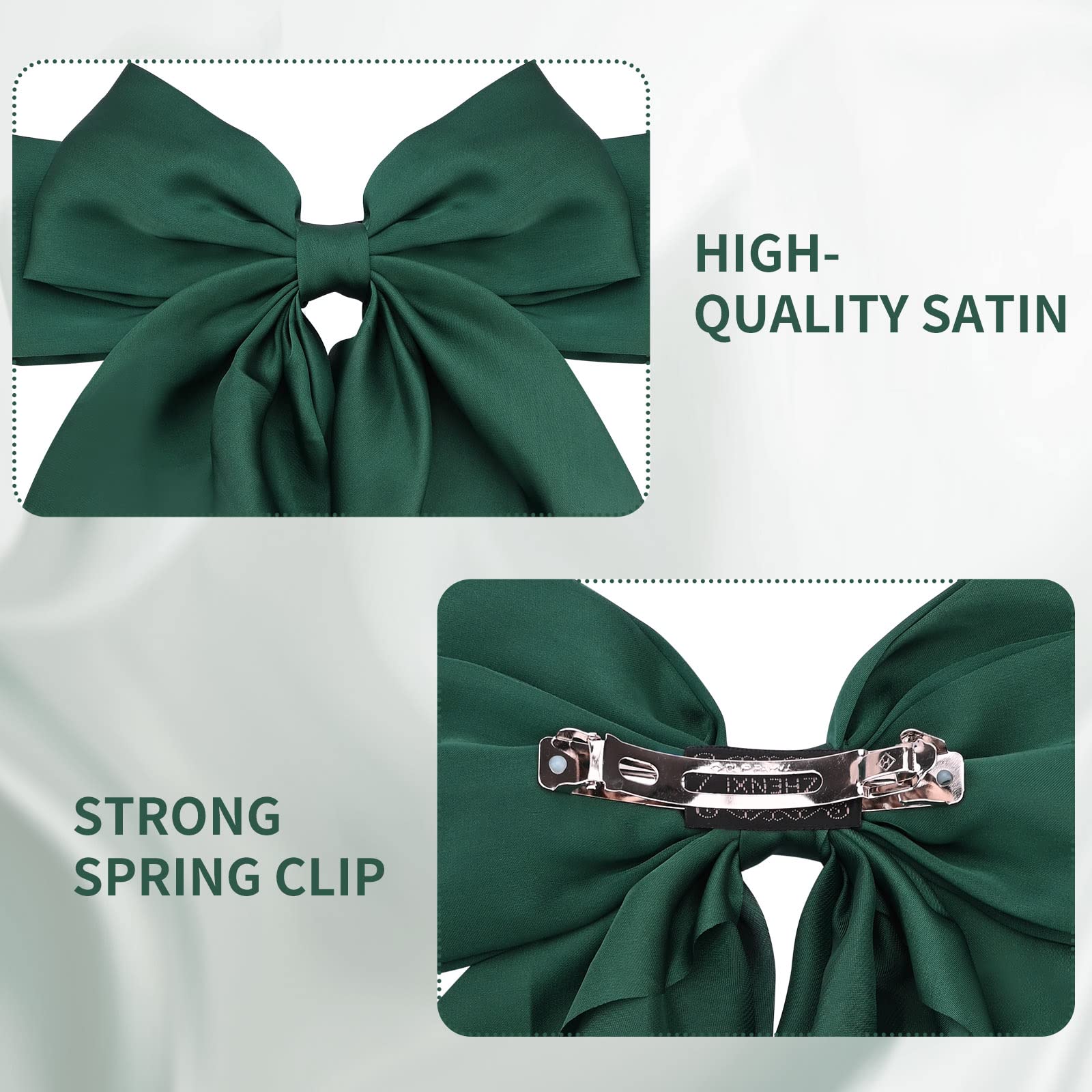 Bekecidi 2 Pack Large Satin Hair Bows - Solid Color Bow Hair Clips for Women & Teens - Elegant French Barrette Hair Accessories for Parties, Weddings & Daily Styling