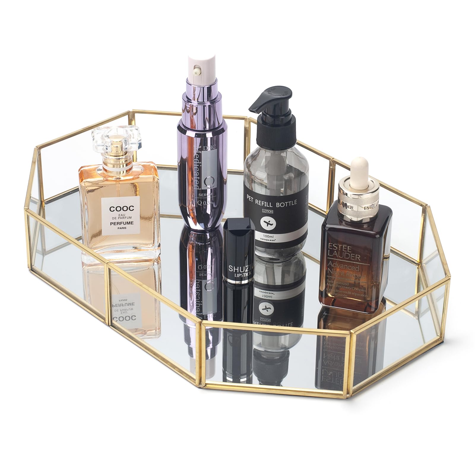 Gold Mirror Vanity Tray - Decorative Glass Makeup & Perfume Organizer for Dresser, Bathroom Countertop - Perfect for Jewelry Display, Home Decor & Gift Giving