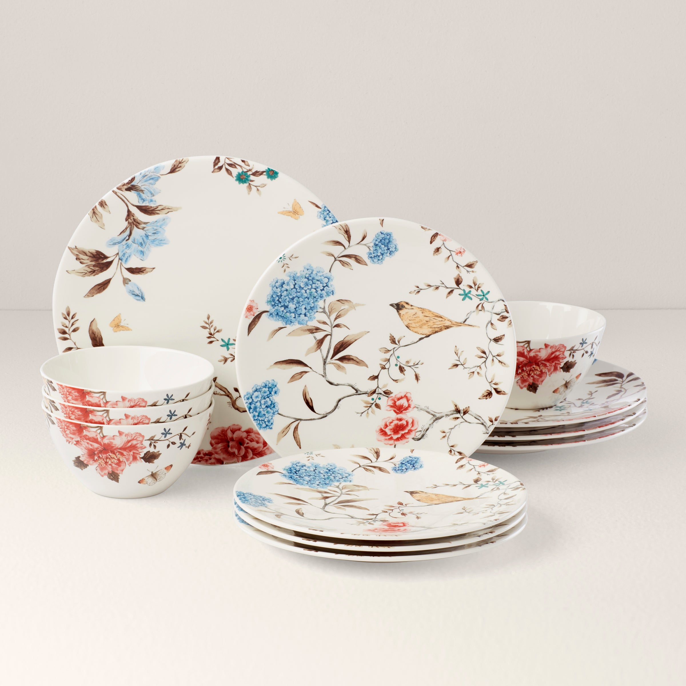 Sprig & Vine 12-Piece Dinnerware Set - Porcelain Plates, Bowls & Mugs - Elegant Dinnerware for Family Meals, Parties & Everyday Use