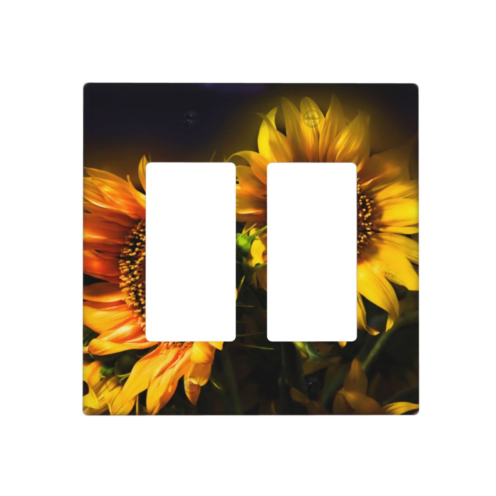Orange Sunflower Farmhouse 2-Gang Rocker Light Switch Cover & Double Outlet Wall Plate - Decorative Electrical Cover for Laundry, Living Room, Bathroom & Bedroom - Rustic Home Decor Accessory for Country Style Interiors