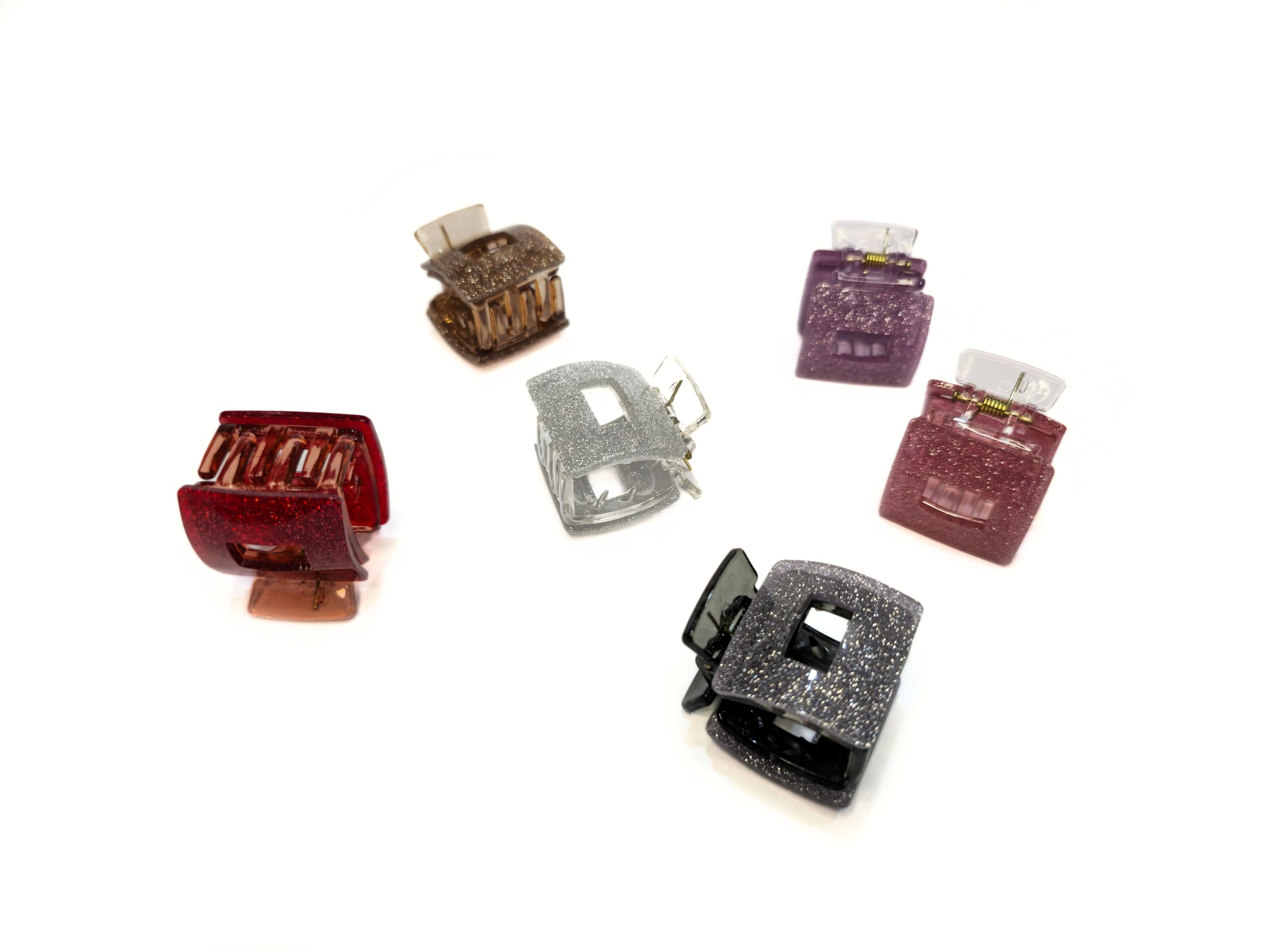 Glitter Hair Clips for Women - Square Claw Clips for Medium Thick Hair (6 Pack) - Perfect for Parties & Daily Styling