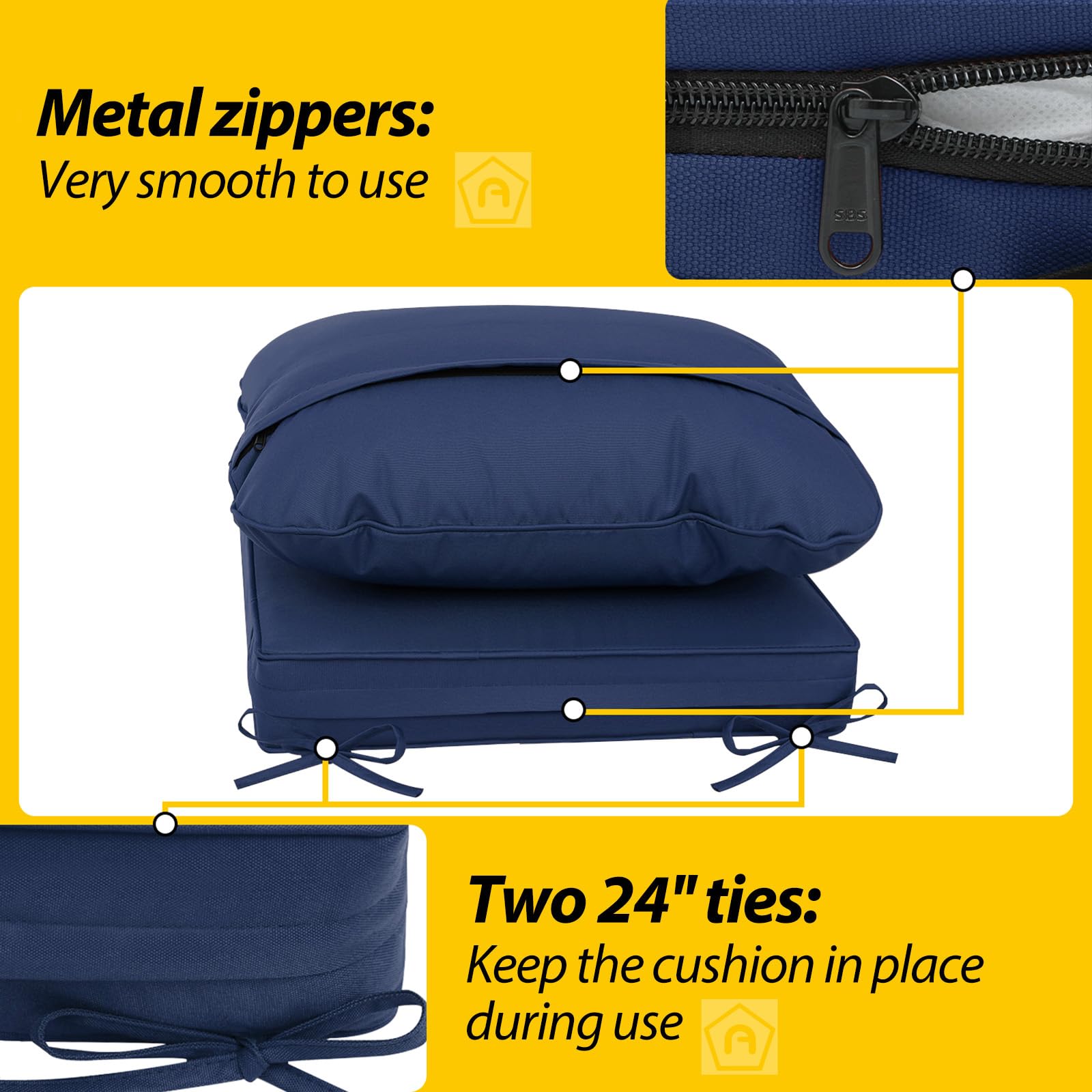 Outdoor Deep Seat Cushions for Patio Chairs - Waterproof & Fade Resistant Replacement Covers - Set of 2 (24x24x5 Inch) Navy Blue - Perfect for Garden, Deck, Poolside & Outdoor Lounge Furniture