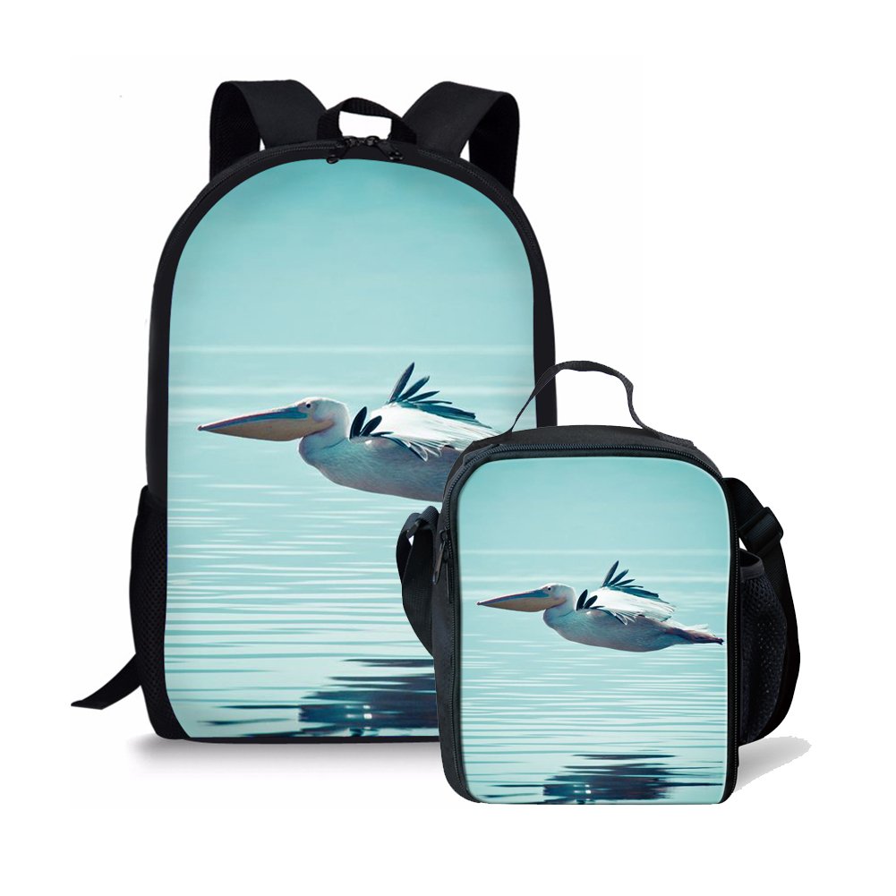 Dellukee Canvas Backpack Set for Teen Girls - Cute Bird Print School Bag & Lunch Bag Combo - Perfect for School, Travel, and Daily Use