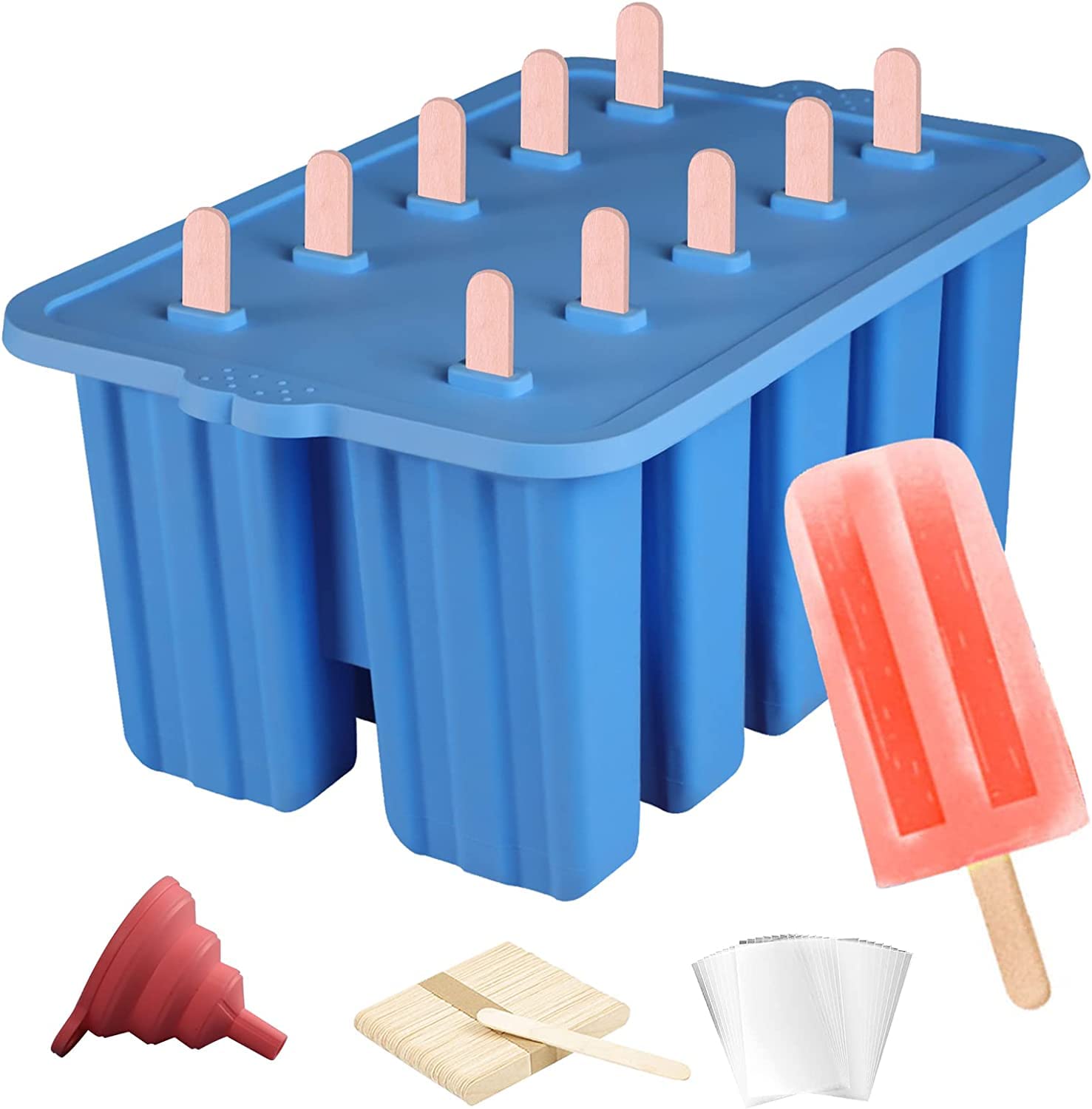 Premium Food-Grade Silicone Popsicle Molds Set - Reusable Ice Pop Maker with Sticks, Storage Bag & Funnel - BPA-Free Homemade Ice Cream & Frozen Treats Molds for Kids & Adults (Blue) - Perfect for Summer Parties, Snacks & Healthy Desserts