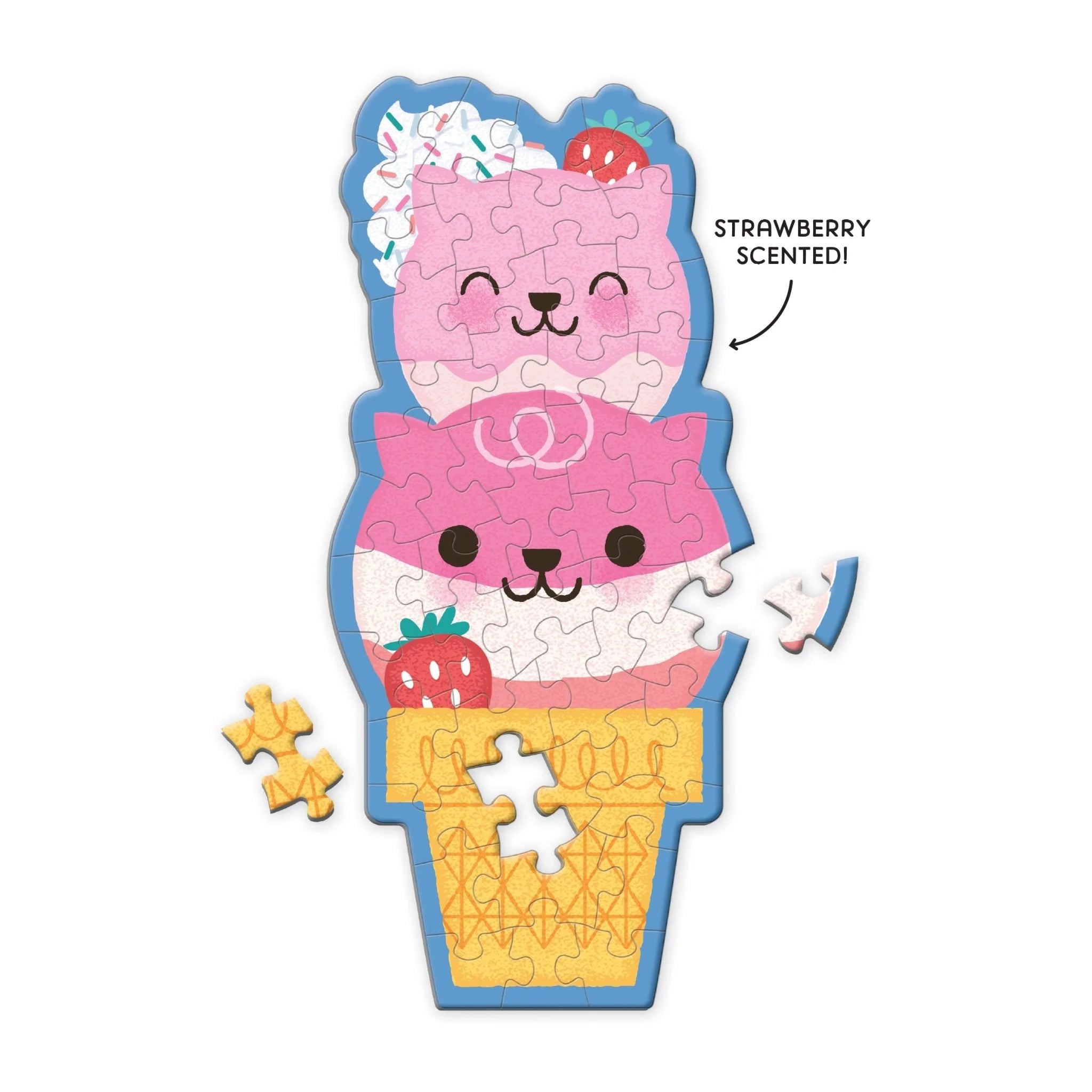 Strawberry Cat Cone 48 Piece Scratch and Sniff Shaped Puzzle - Fun Interactive Toy for Kids, Perfect for Birthday Parties & Family Game Night