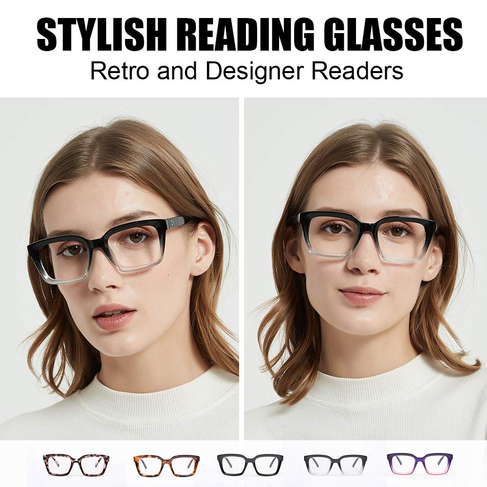 JiSoo Blue Light Blocking Reading Glasses 1.5 - Stylish Anti Eye Strain Glasses for Women & Men (Black/Transparent) - Perfect for Computer Work, Gaming & Digital Screen Use