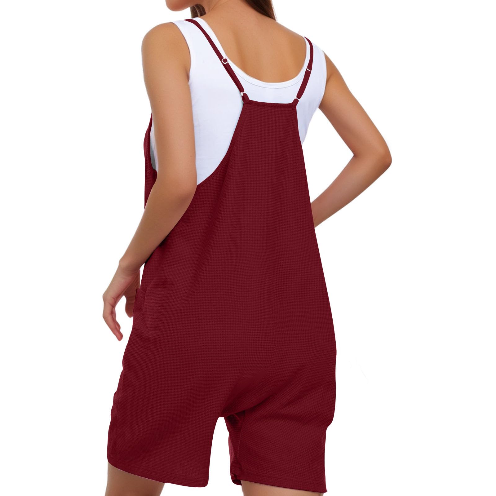 AGWOLF Women's Casual Summer Romper - Adjustable Straps Sleeveless Jumpsuit with Pockets | Waffle Knit Shorts Onesie for Beach, Vacation & Outdoor Activities 2024