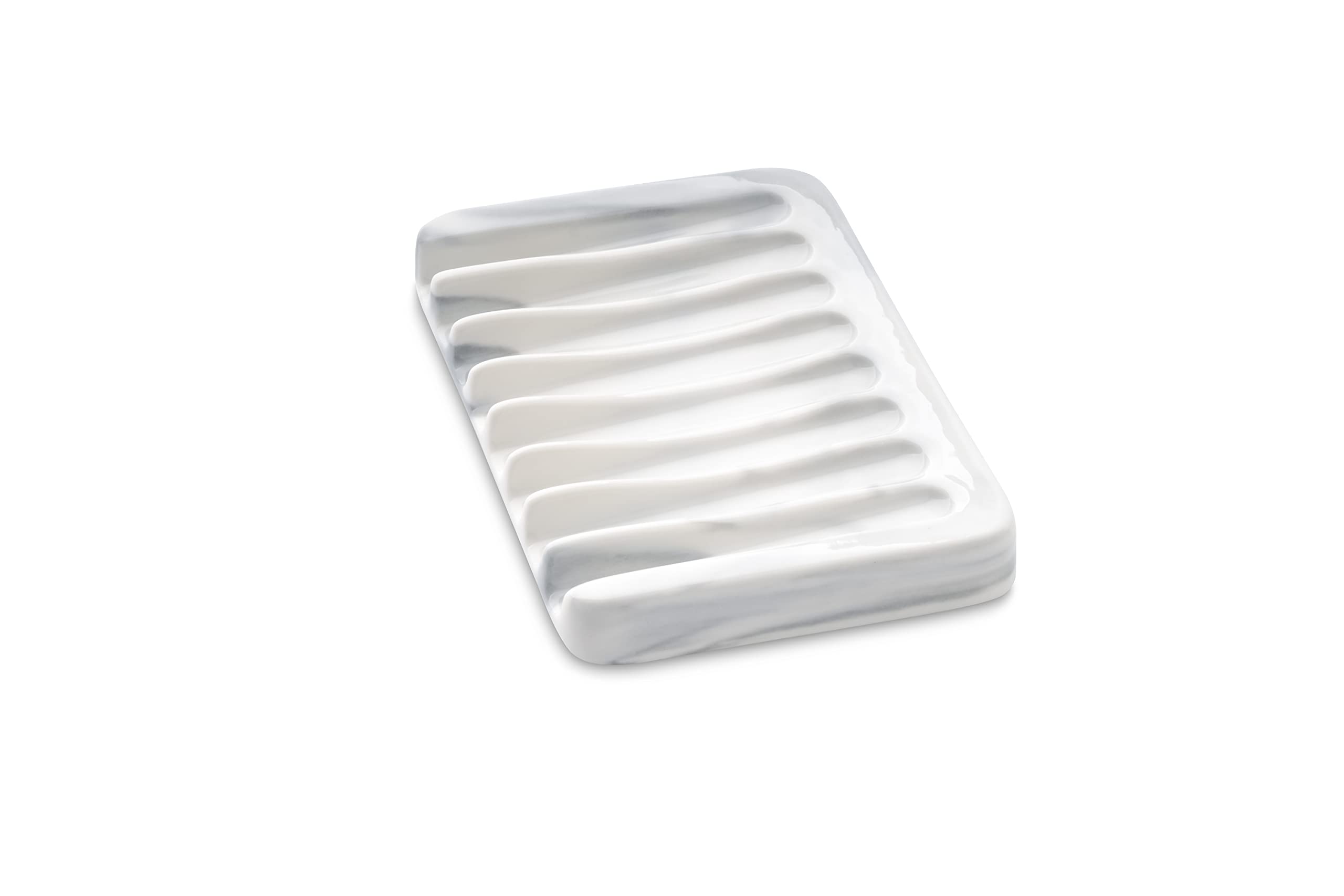 Ceramic Soap Dish for Sink - Self Draining Soap Holder for Bathroom & Kitchen - Marble Decor White Soap Saver for Shower, Bar Soap Container - Perfect for Countertop, Vanity, and Shower Organization