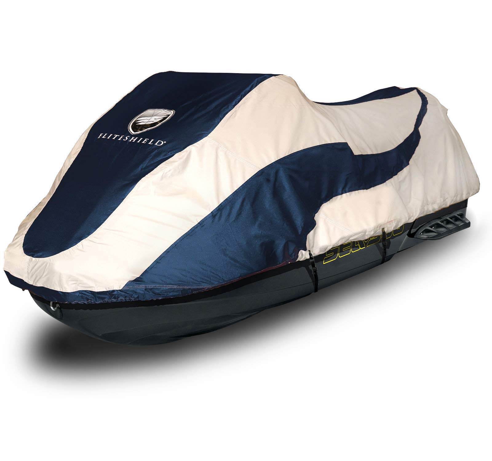 Waterproof Trailerable Jet Ski Cover for Sea Doo Fish PRO 155 & 170 (2019-2025 Models) - Heavy Duty Marine-Grade Protection in Navy/Grey - Perfect for Outdoor Storage & Boat Transport