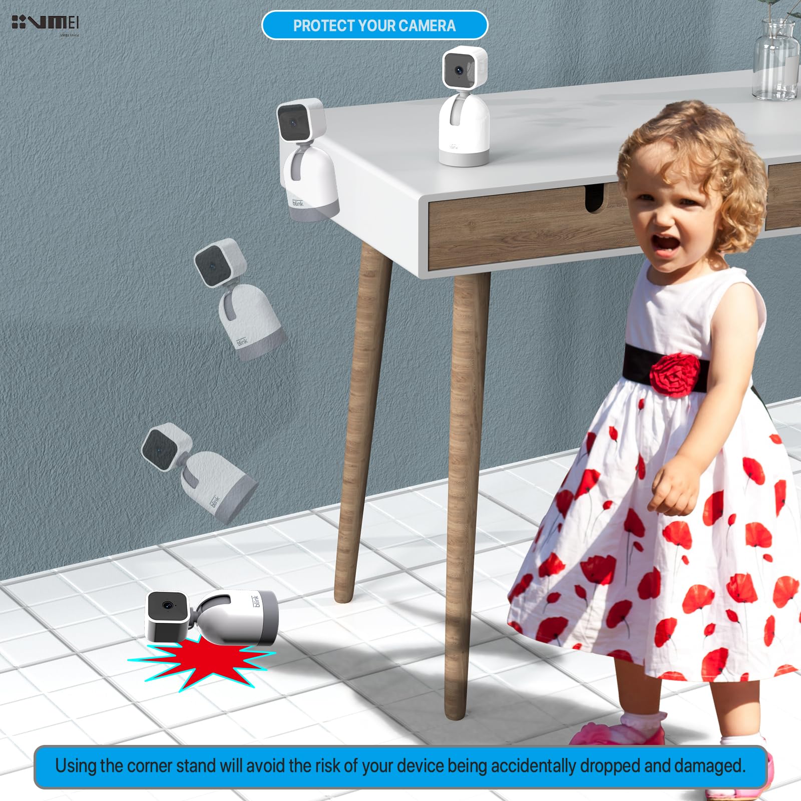 VMEI Matte Black Stainless Steel Corner Wall Mount Bracket for Blink Indoor Security Cameras - Rust-Resistant, Space-Saving Design Prevents Falls & Eliminates Blind Spots - Perfect for Home, Office, and Garage Surveillance