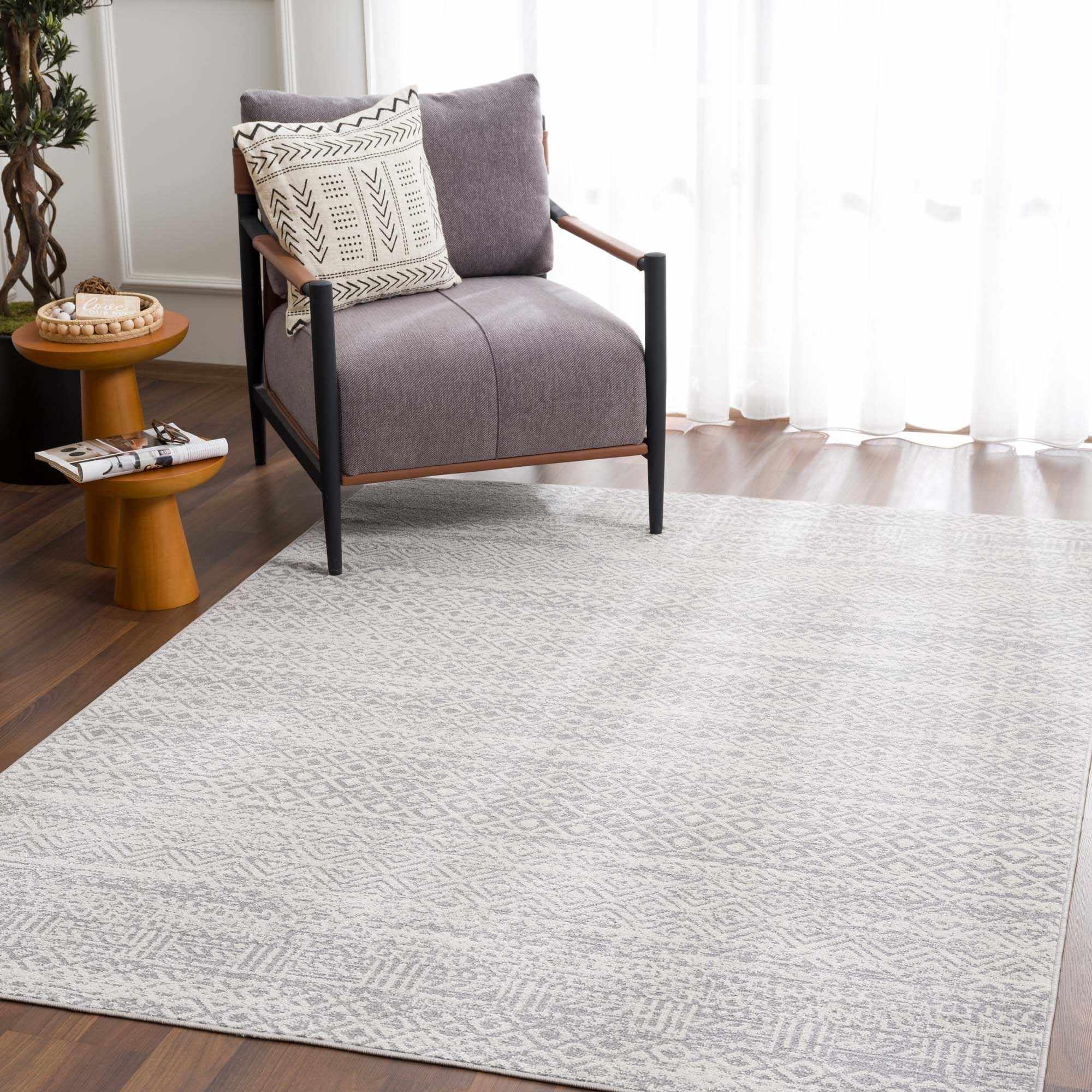 Hauteloom Gravelbourg Machine Washable Area Rug - Soft Gray - 6'7