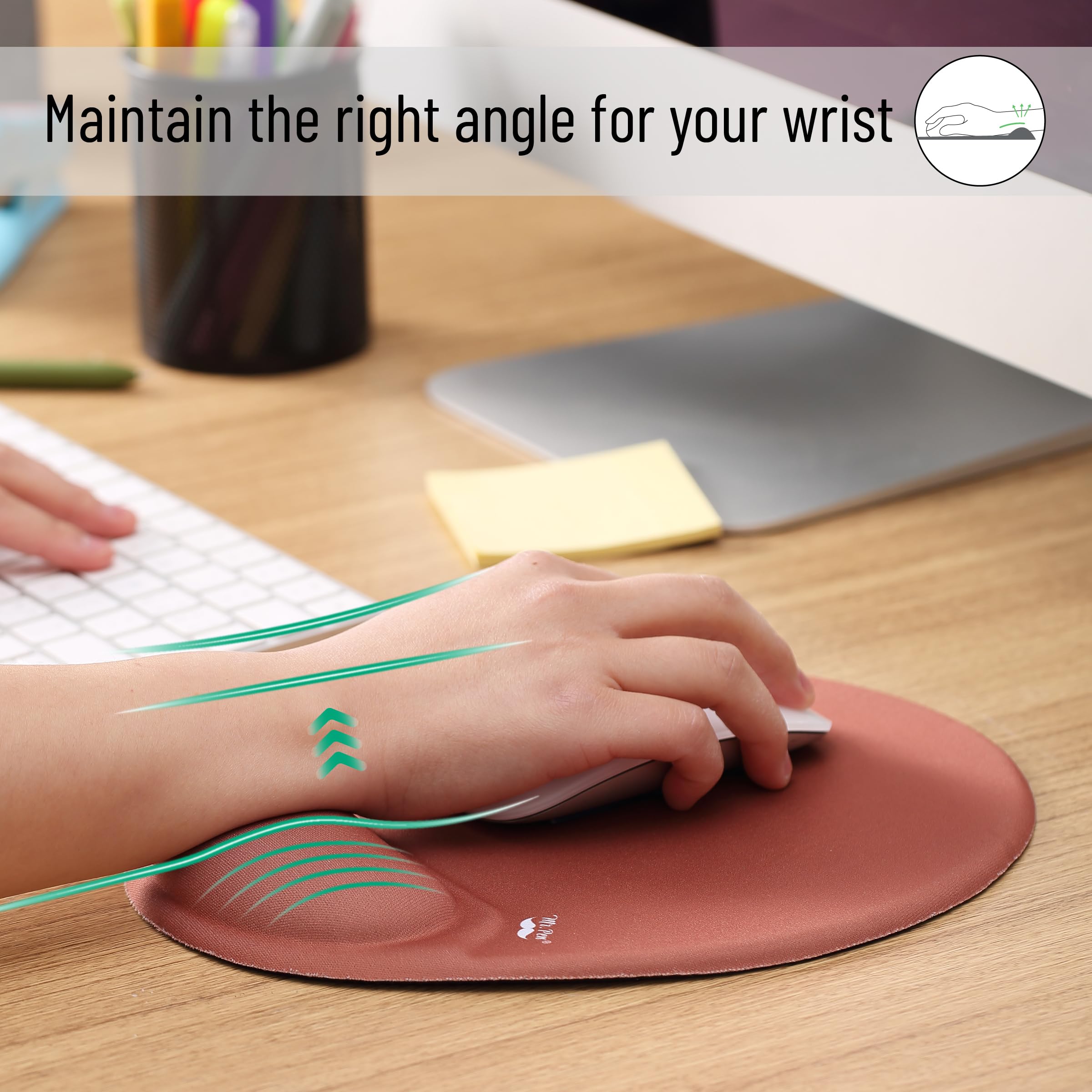 Ergonomic Mouse Pad with Wrist Support - Comfortable Gel Cushion for Office & Gaming - Brown (Mr. Pen) | Perfect for Long Computer Work Sessions, Typing & PC Gaming