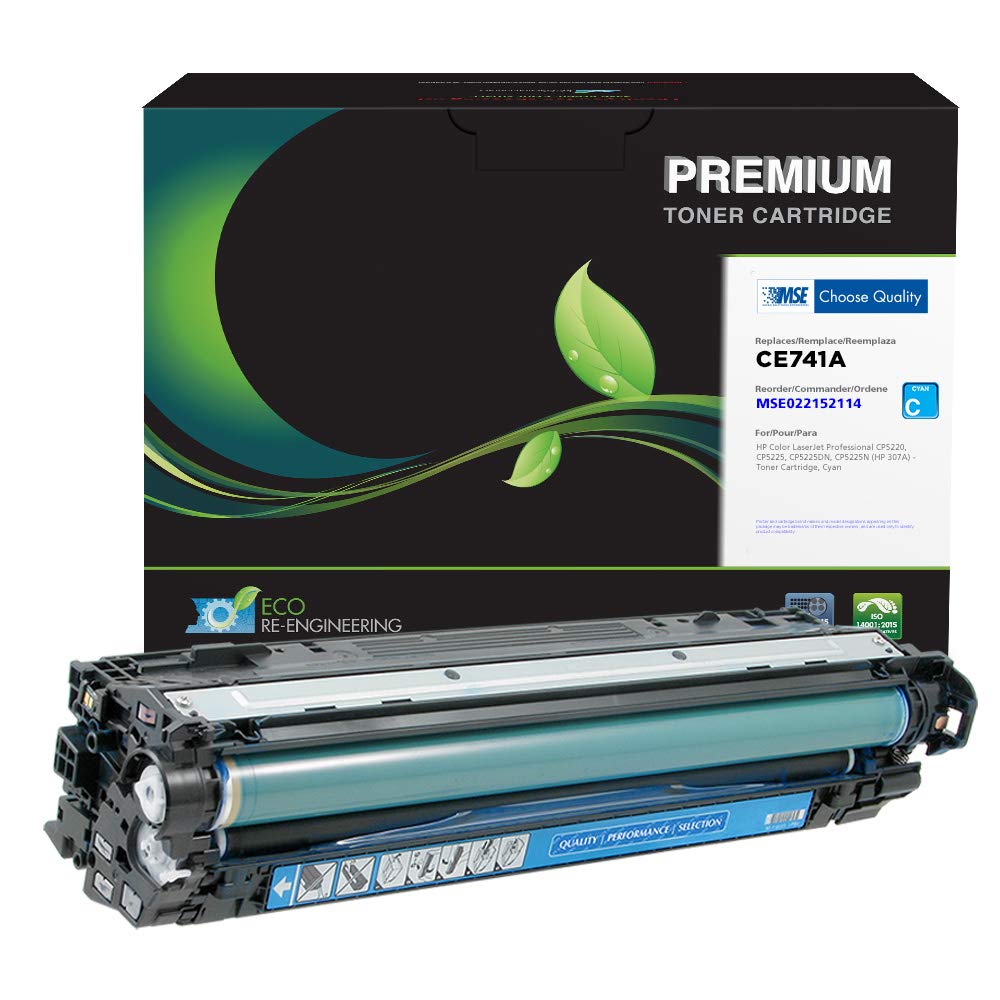 MSE Remanufactured HP CE741A (HP 307A) Compatible Cyan Toner Cartridge Replacement - High Yield Printing for Office & Home Use