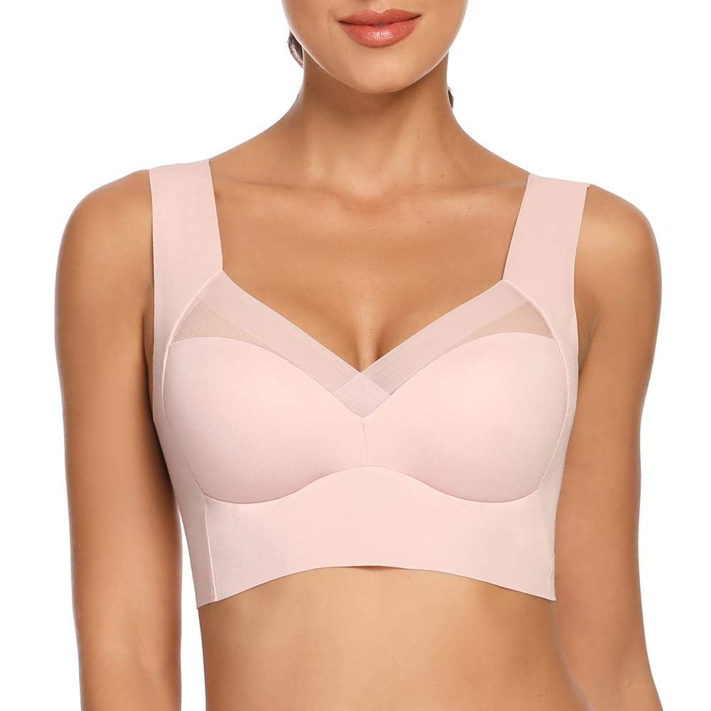 WOWENY Wireless Comfort Bras for Women - Seamless Soft Padded Support Bra with Breathable Mesh - Perfect for Yoga, Workouts & Everyday Wear