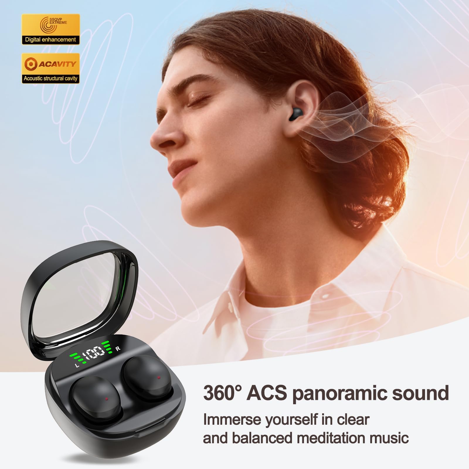 Mini Invisible Wireless Bluetooth Earbuds for Small Ears - Sleep Headphones for Side Sleepers, Hidden Work Earbuds with Comfort Fit - Perfect for Sleeping, Sports, Office & Travel (Black)