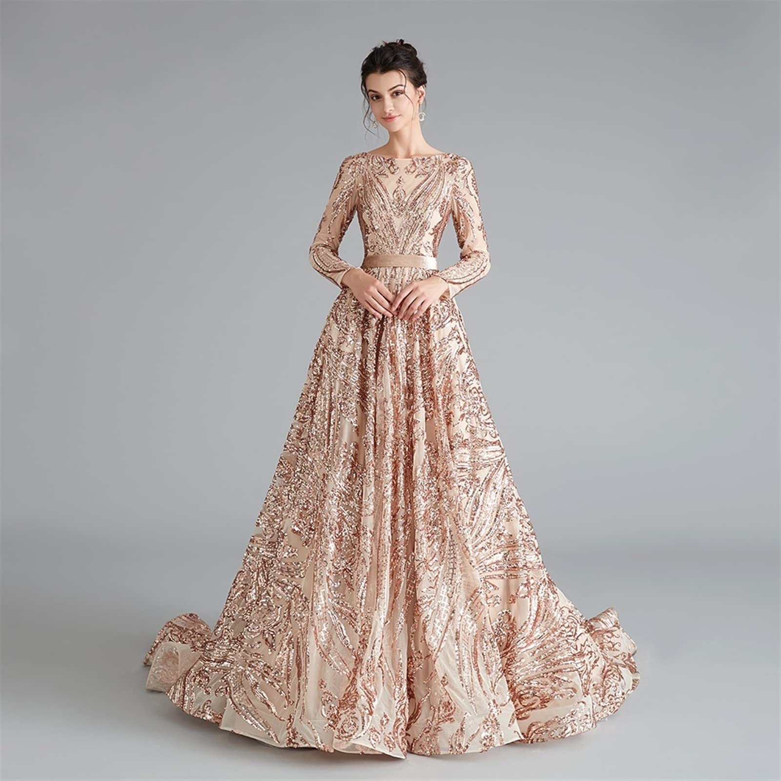 Elegant Beige Sequin Maxi Evening Dress for Women - US Size 18W Plus Size Ball Gown for Cocktail Parties, Weddings & Formal Events