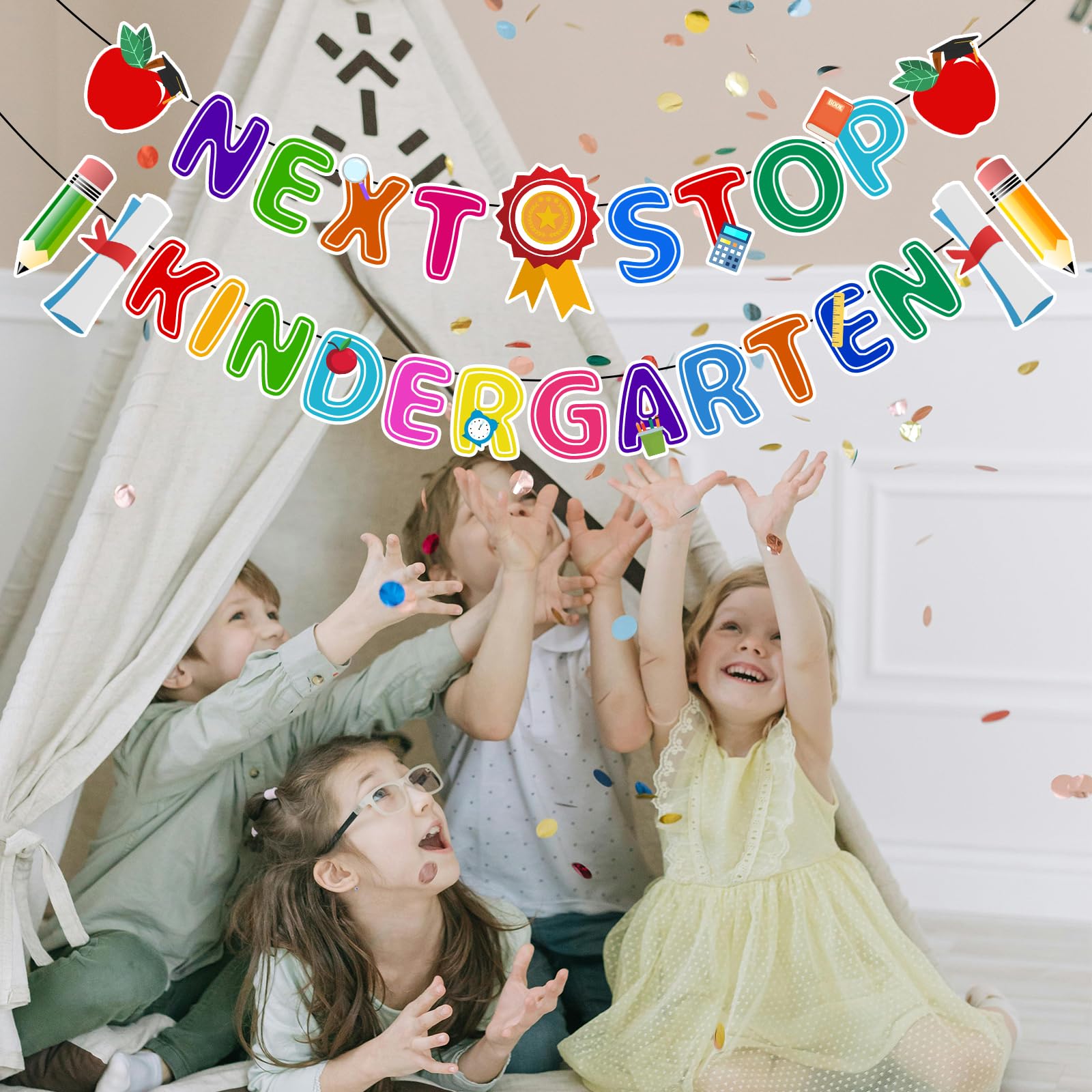 Pre-Assembled Preschool Graduation Banner & Decorations Kit - 2 Pack with Backdrop for Pre-K Graduation Party & Photo Booth - Perfect for Classroom Celebrations, Daycare Ceremonies & Kindergarten Graduation Photos