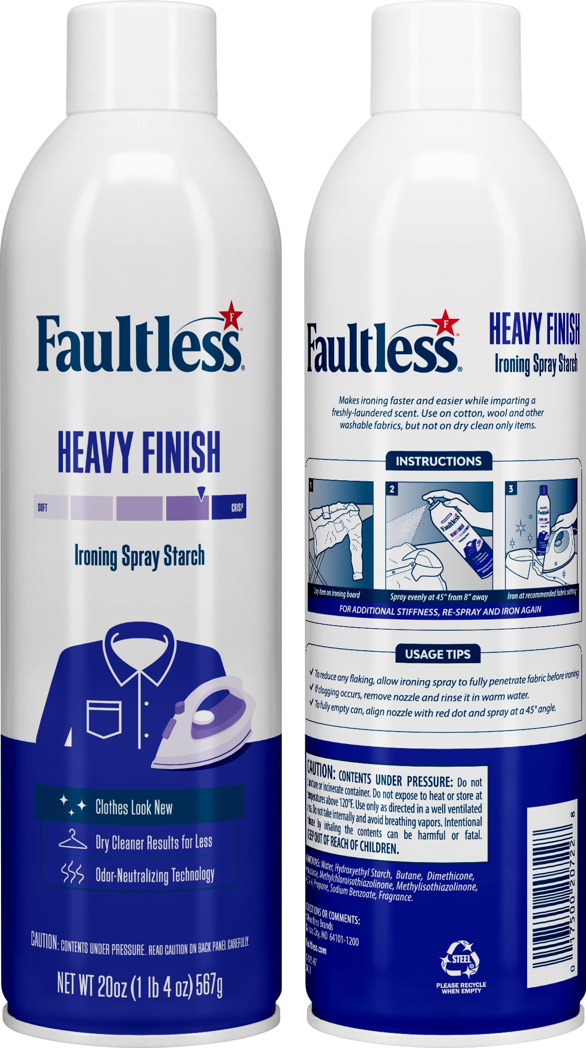 Faultless Heavy Spray Starch 20 oz (Pack of 2) - Professional Laundry Starch for Smooth Ironing, Even Spray & No Residue - Perfect for Crisp Shirts, Dresses & Table Linens