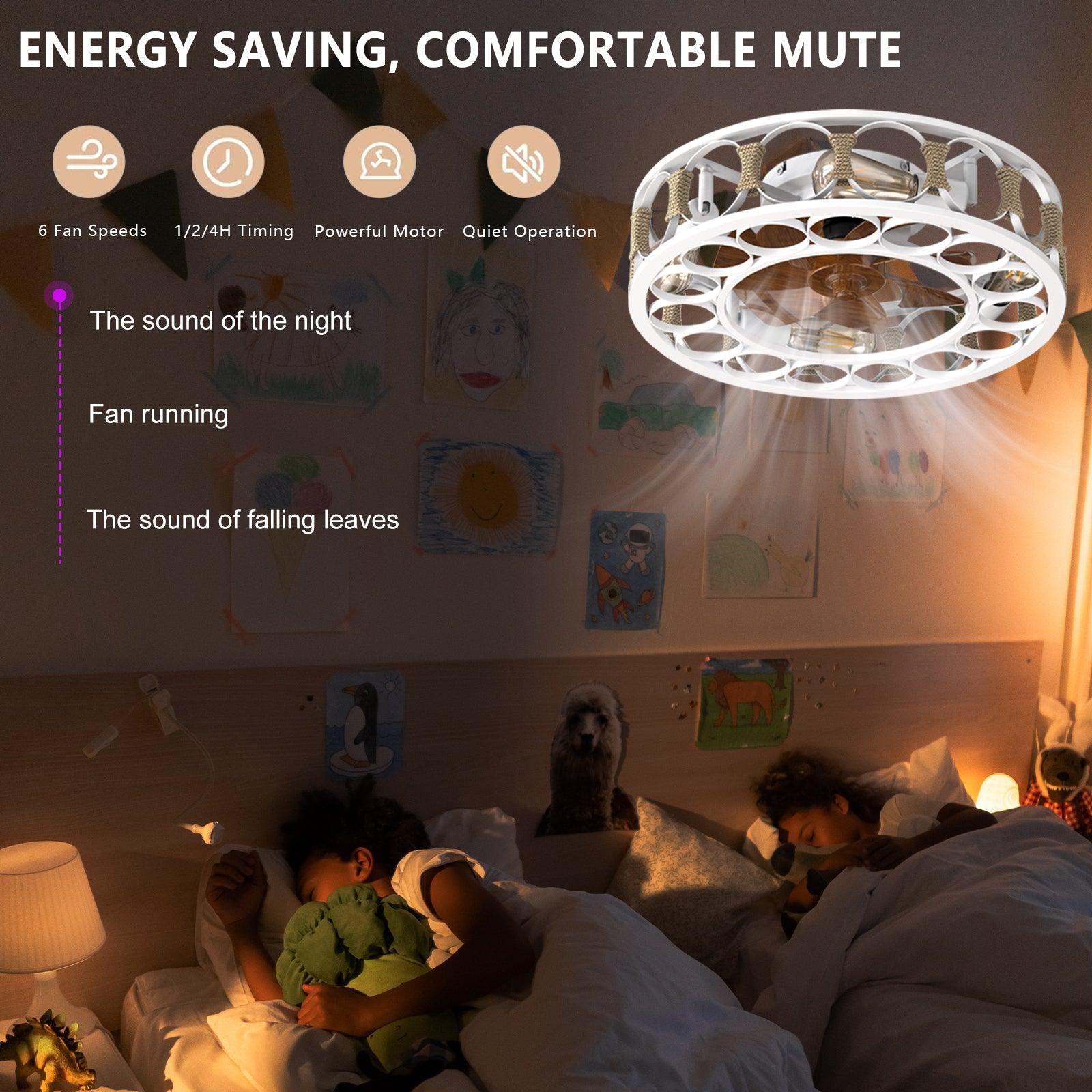 Modern Semi-Flush Mount Ceiling Fan with Lights & Remote Control - 6 Speed Reversible Blades, Includes 4 LED Bulbs (White) - Perfect for Living Room, Bedroom, and Office Spaces
