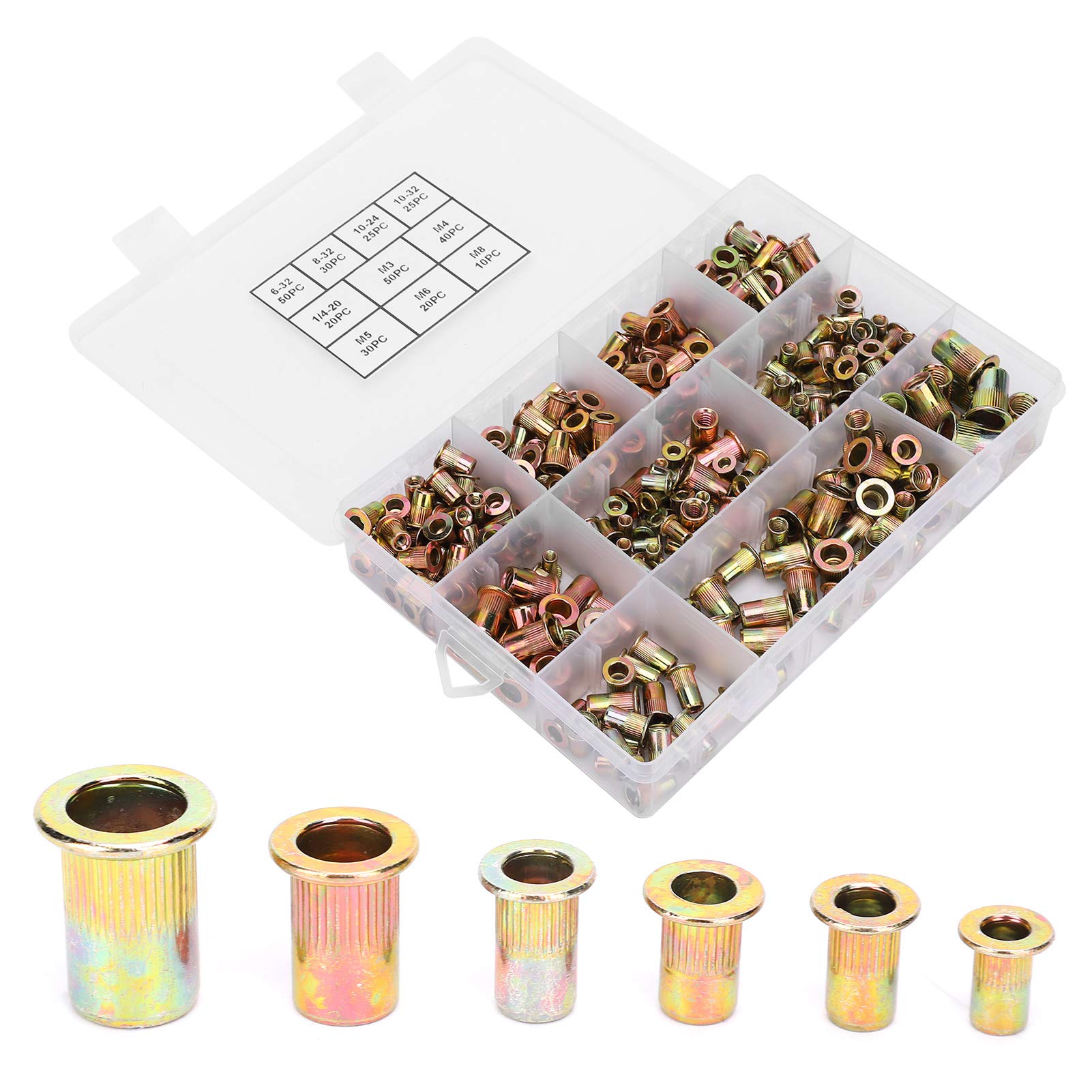 300PCS Rivet Nuts Kit - Durable Hardware Accessories for Switches, Furniture, Instruments & Automotive Repair | Easy Installation & Multipurpose Fasteners for DIY Projects