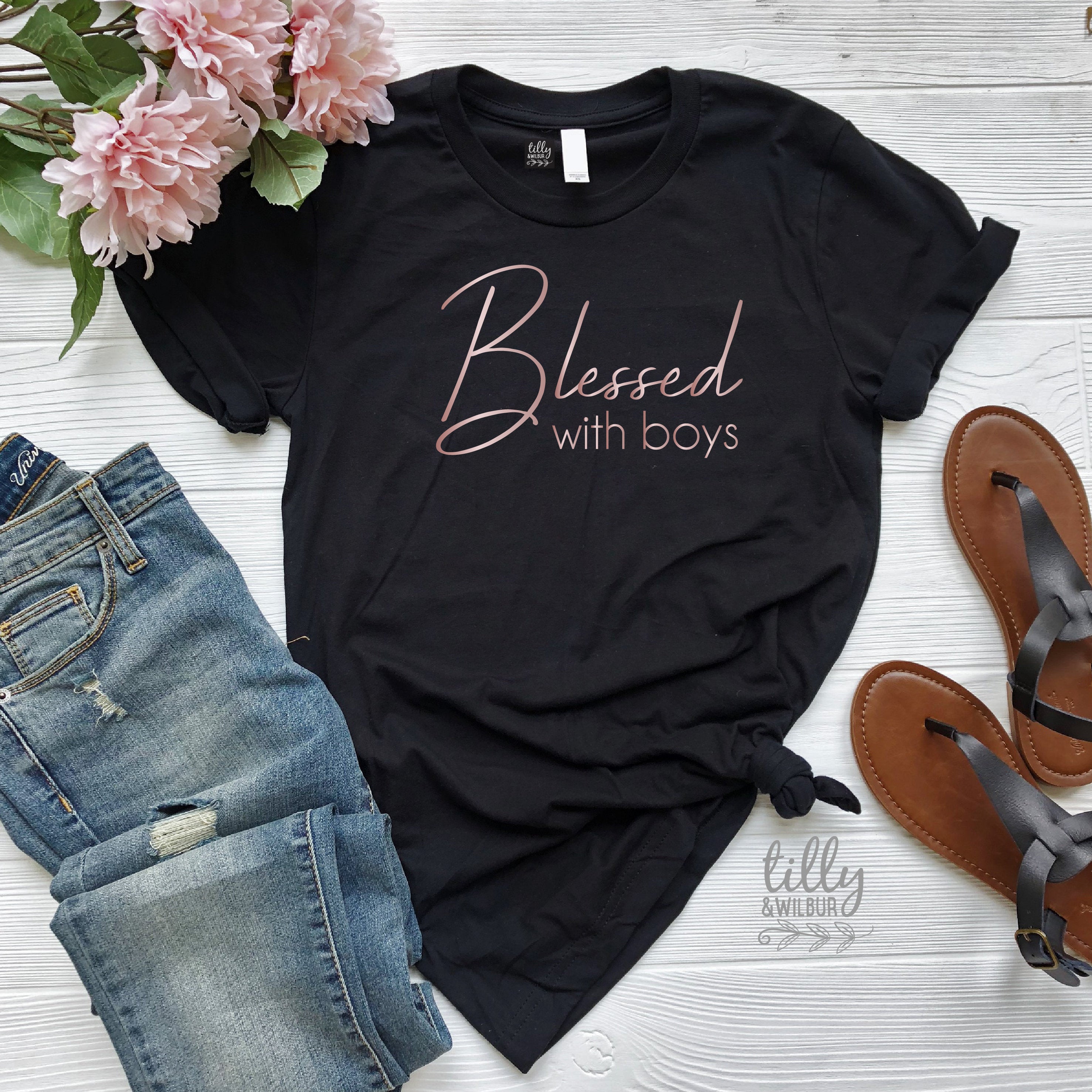 Blessed With Boys Women's T-Shirt - Comfortable Cotton Tee for Moms - Perfect for Casual Wear, Mother's Day & Family Photos
