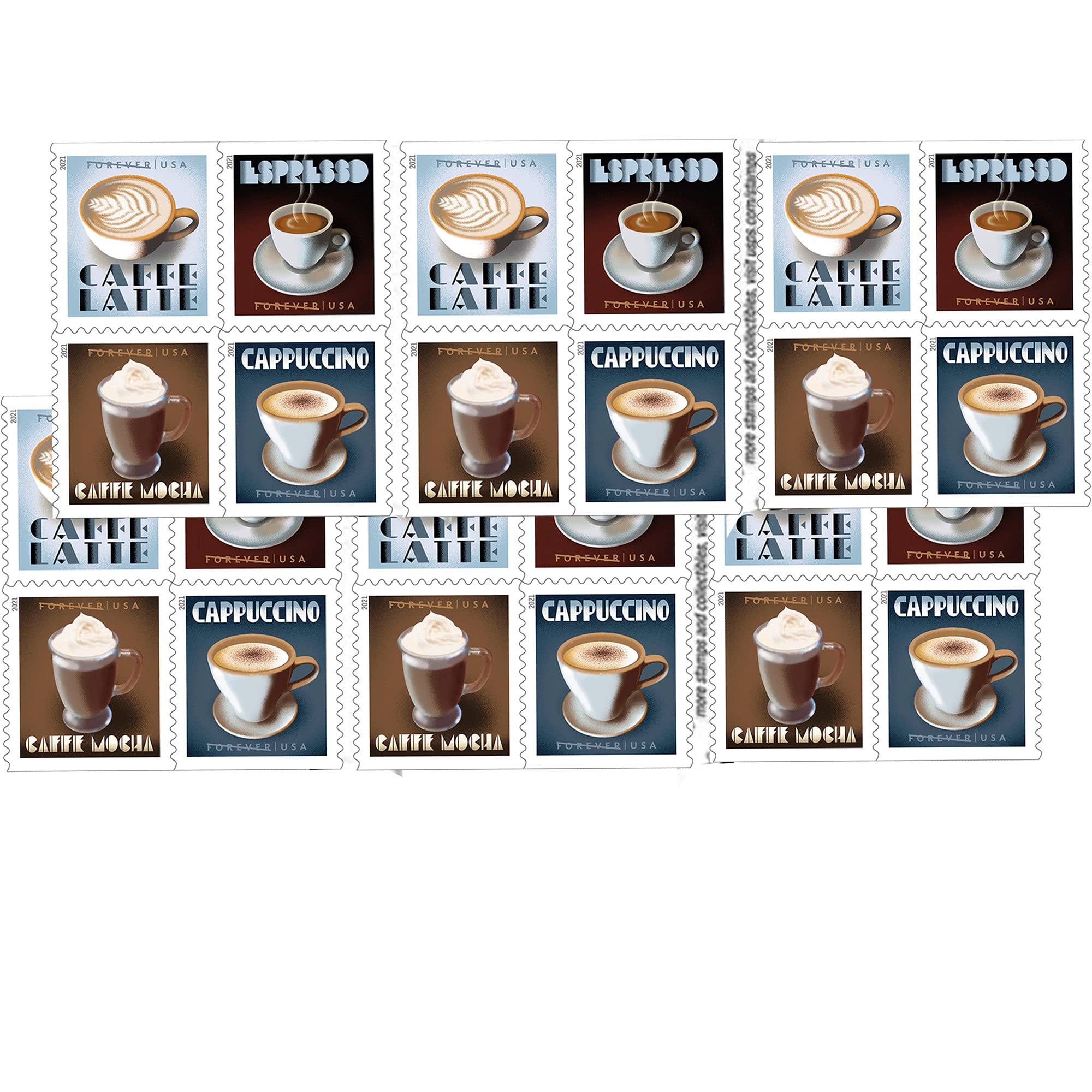 USPS First Class Forever Stamps - Espresso Drinks Collection (2 Books of 20, 40 Stamps Total) - Coffee, Latte & Cappuccino Designs for Birthday, Anniversary & Wedding Celebrations - Perfect for Mailing Invitations, Thank You Cards & Special Occasion Greetings