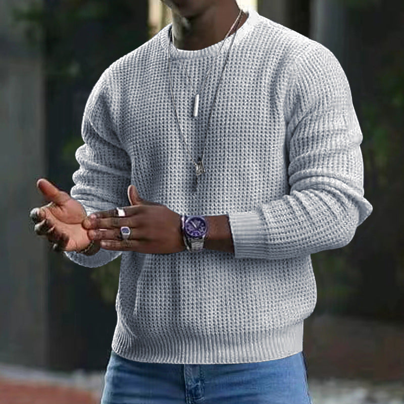 Men's Waffle Knit Crew Neck Sweater - Soft & Warm Winter Pullover for Casual Wear, Office & Outdoor Activities