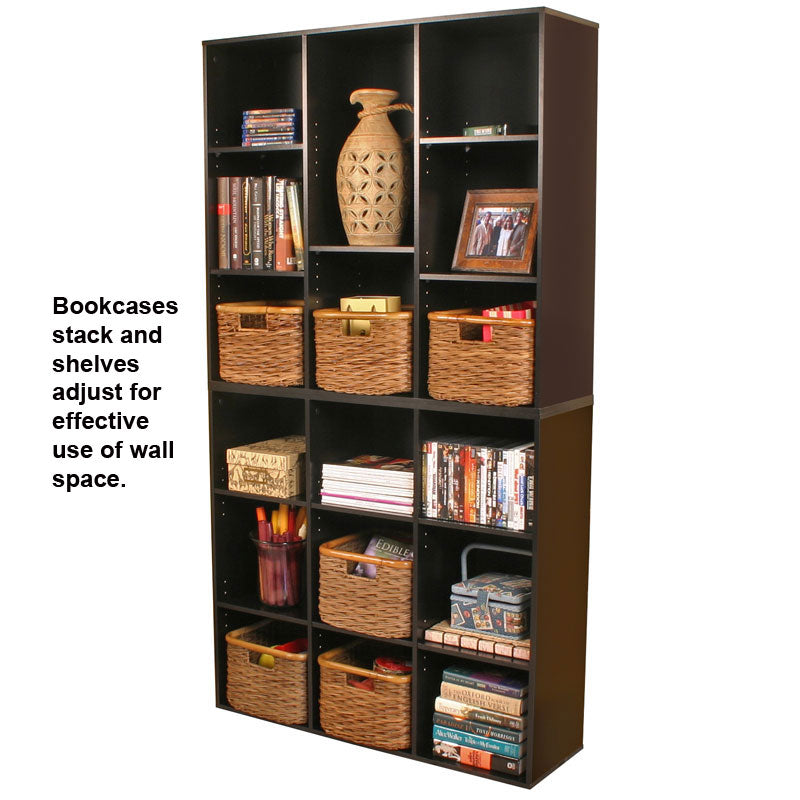 Stackable Bookcases with Adjustable Shelves - Modular Storage Solution for Home Office, Living Room & Bedroom Organization