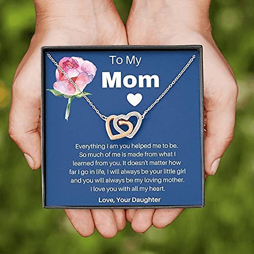 Interlocking Hearts Necklace for Mom - Sterling Silver Mother's Day Gift, Wedding, Anniversary & Birthday Jewelry - 'Everything I Am You Helped Me To Be' Engraved Pendant - Perfect Gift from Daughter to Mother for Christmas, Valentine's Day & Special Occasions | Elegant Women's Jewelry for Everyday Wear & Meaningful Moments