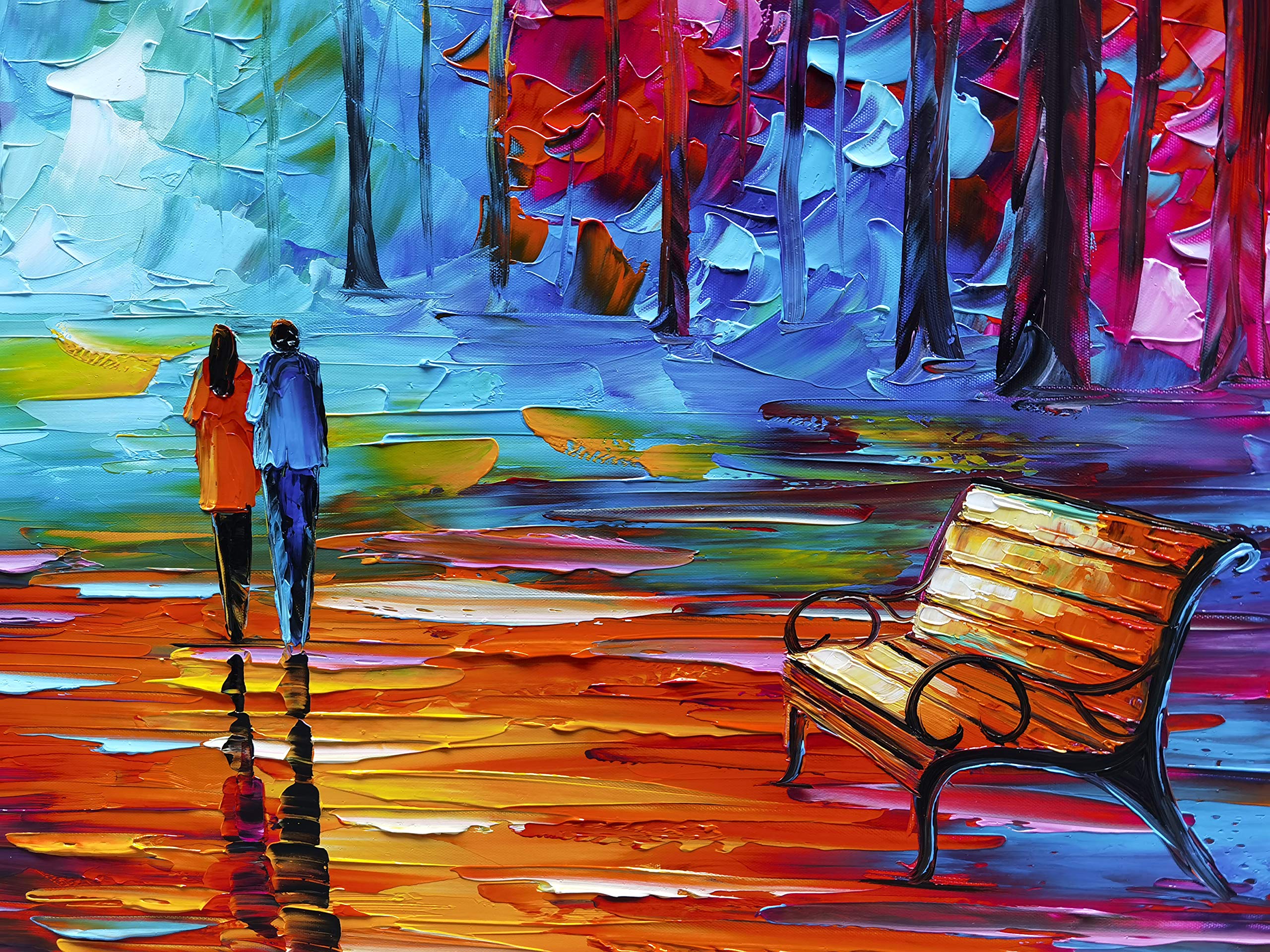 Tyed Art - Modern Abstract Landscape Oil Painting on Canvas, Textured Tree Art with Palette Knife Technique, Large Wall Art 24x48 Inch for Living Room, Bedroom & Office Decor