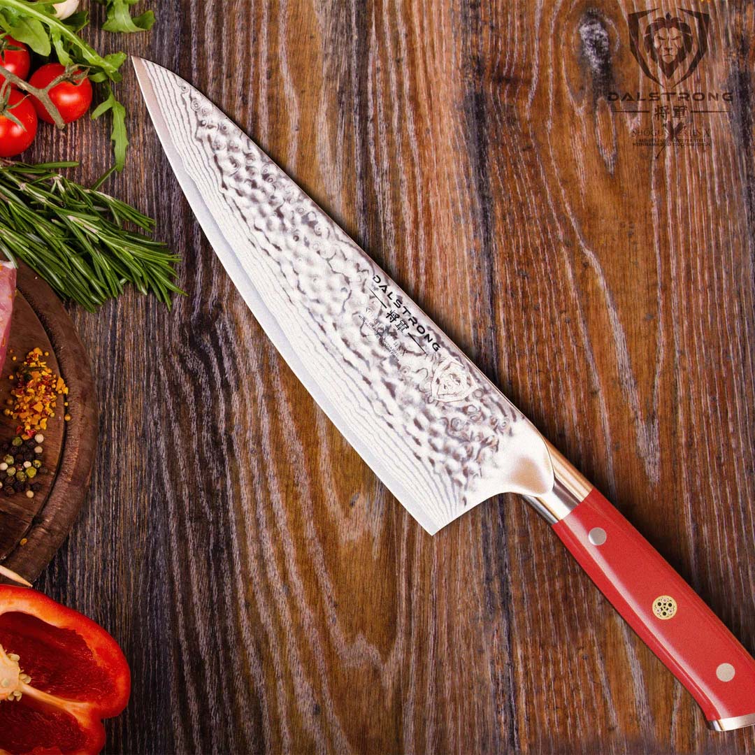 Premium 8-Inch Chef's Knife - Crimson Red Ergonomic Handle - Shogun Series X by Dalstrong - Professional Kitchen Knife for Slicing, Dicing & Chopping Vegetables, Meat & Fish