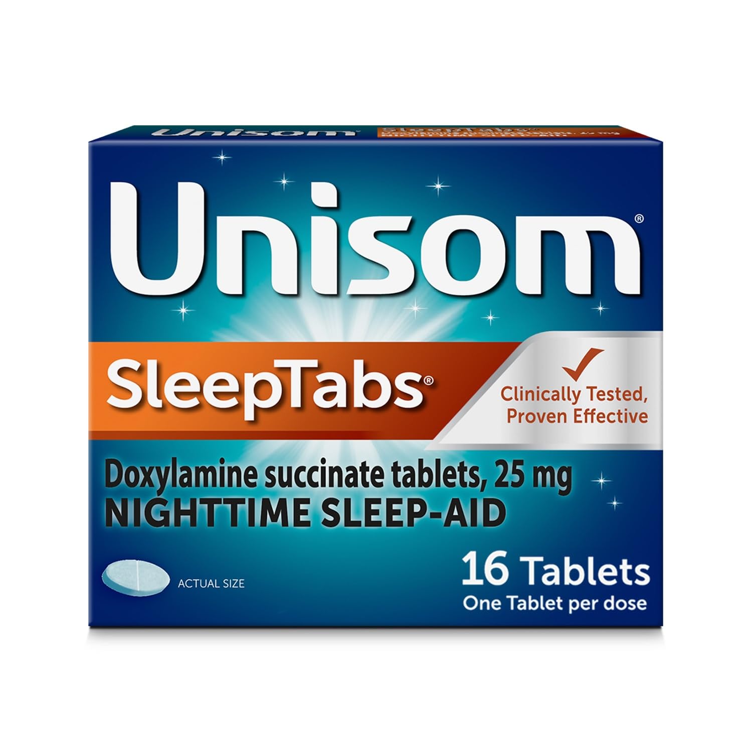Unisom SleepTabs - Nighttime Sleep Aid with Doxylamine Succinate, 16 Tablets | Fast-Acting Sleep Support for Adults, Non-Habit Forming | Perfect for Travel, Jet Lag & Occasional Sleeplessness