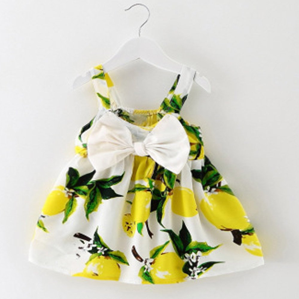 JESFFER Lemon Print Sleeveless Princess Ruffle Dress for Baby Girls - Cute Infant Outfit for Parties, Photos & Special Occasions
