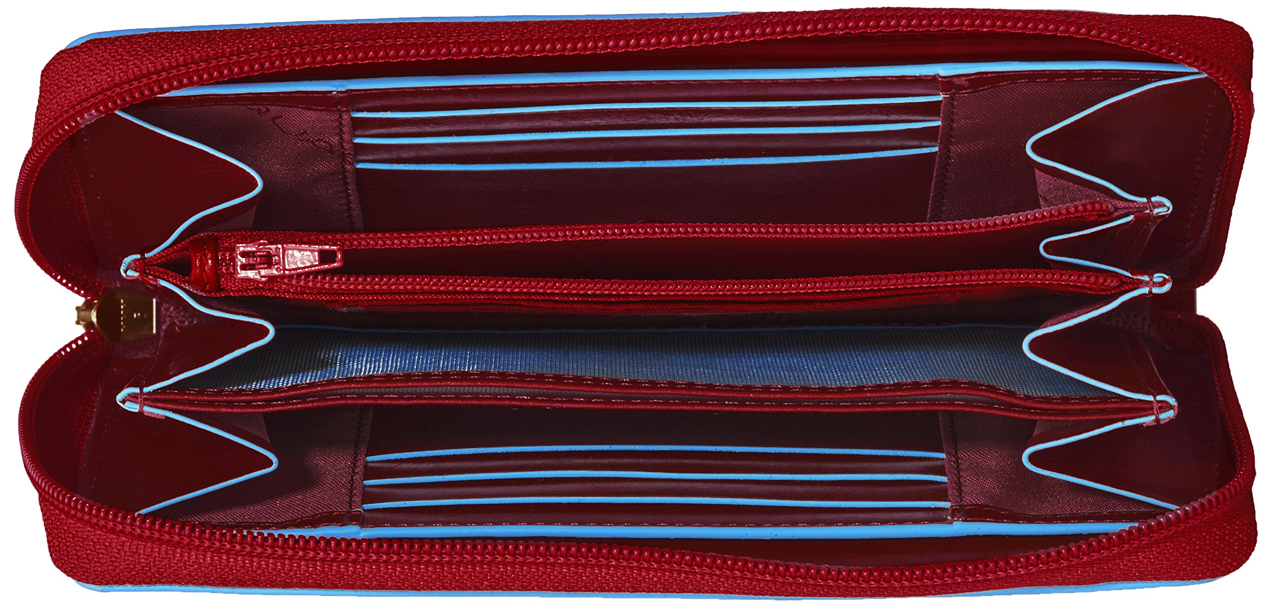 Piquadro Women's Zipper Wallet with 3 Gussets, Coin Pocket & Multiple Credit Card Slots - Compact Red Leather Wallet for Everyday Use, Travel & Gift Giving