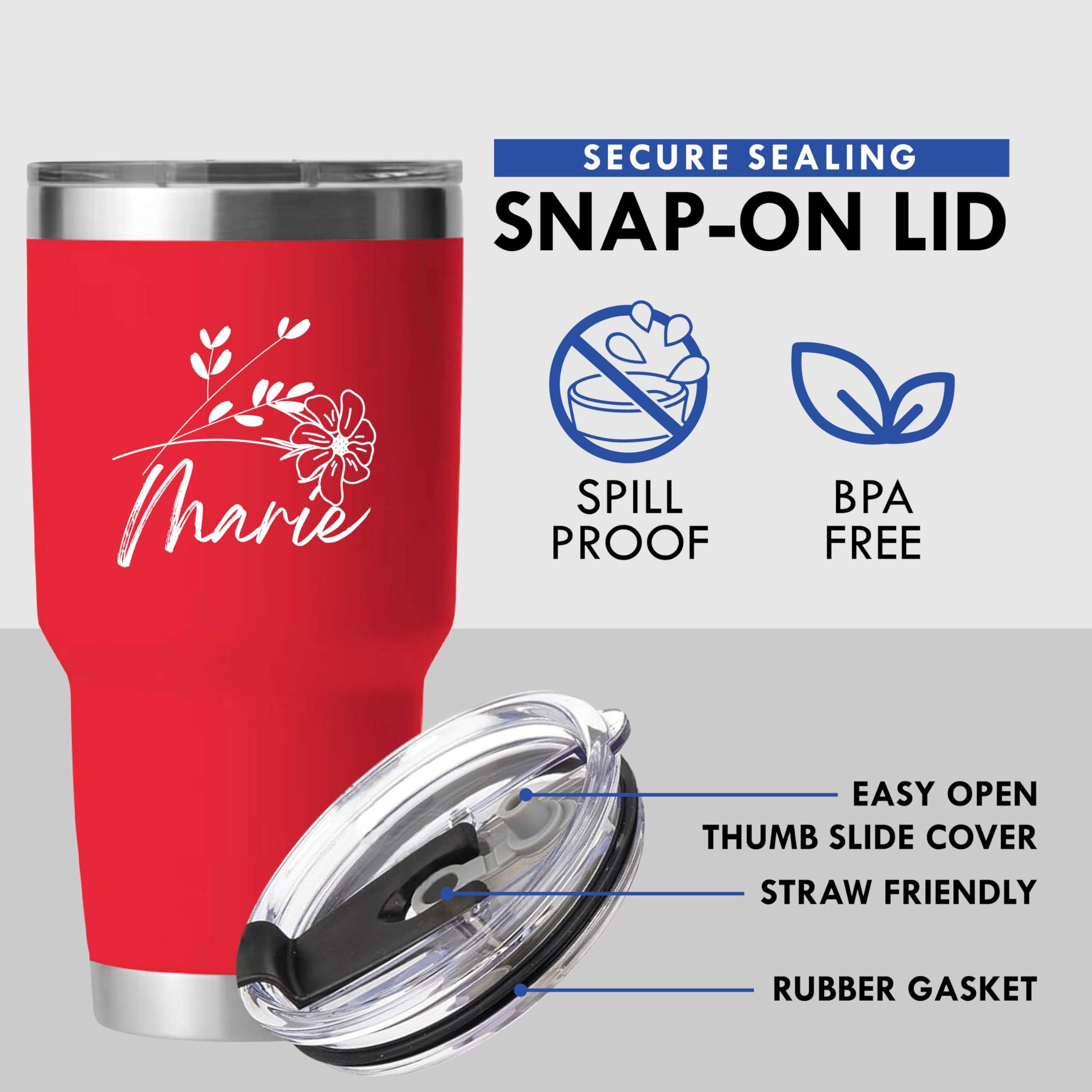Personalized Vacuum Insulated 30oz Tumbler with Straw & Cleaning Brush - Stainless Steel Travel Coffee Mug for Hot & Cold Drinks - Perfect Gift for Dad, Mom, Birthday, Anniversary - Great for Office, Gym, Camping, Road Trips (Red)