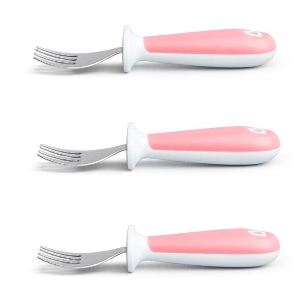 Munchkin Raise Toddler Fork Set - 3 Pack Stainless Steel & Plastic Forks for Kids | Adorable Pink Utensils for Toddlers | Perfect for Home, Daycare & Travel Meals