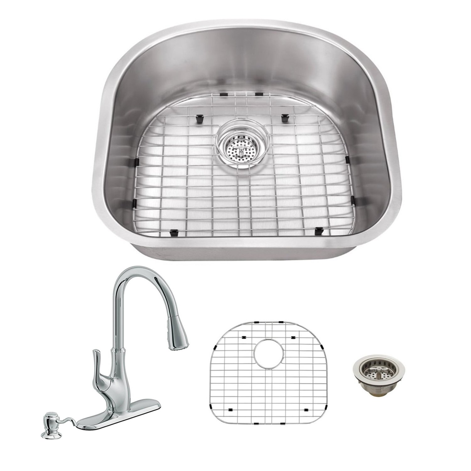 23-1/4-in x 20-7/8-in 18 Gauge Stainless Steel Single Bowl Kitchen Sink with Gooseneck Faucet - Perfect for Modern Kitchens, Dishwashing & Food Prep