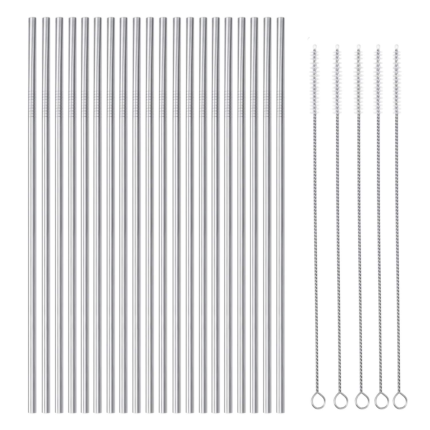 25-Piece Stainless Steel Straws Set - 8.5