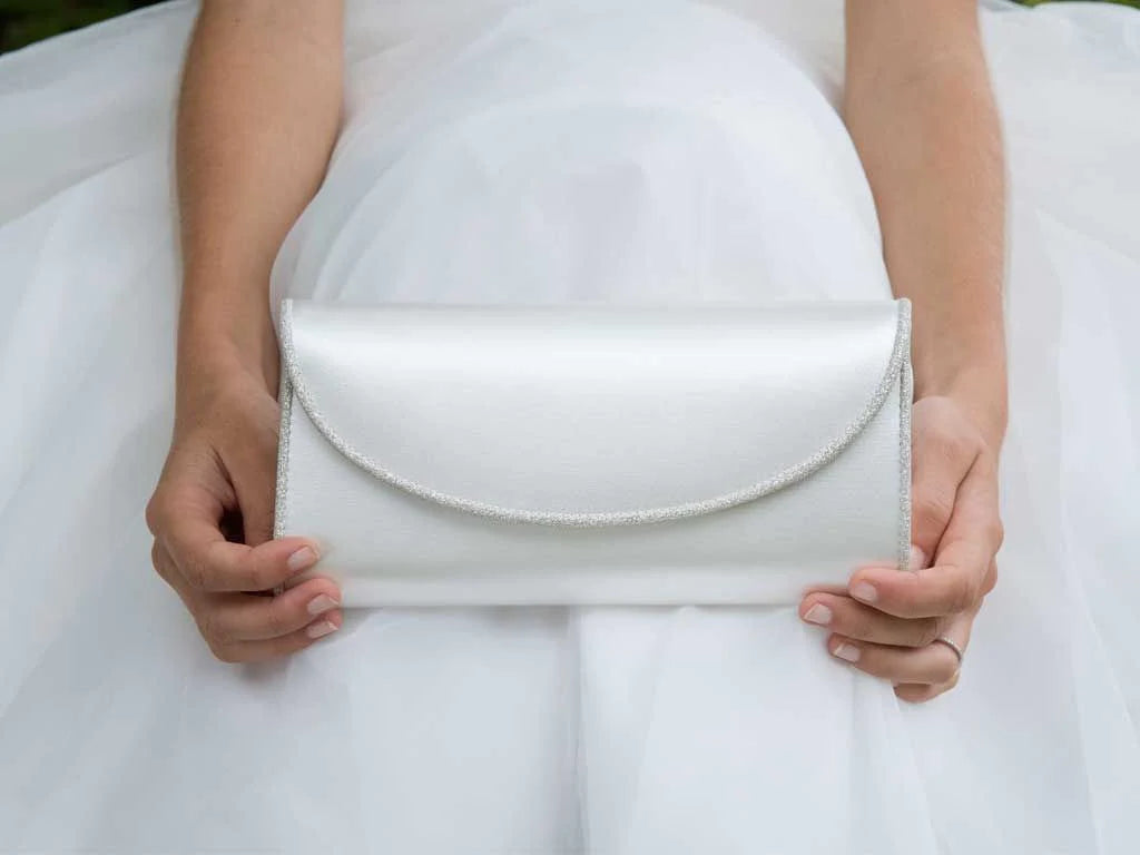 Rainbow Club Ivory Satin and Silver Bridal Clutch Bag Viki - Elegant Wedding Purse for Bride, Bridesmaids & Special Occasions | Perfect for Ceremony, Reception & Formal Events